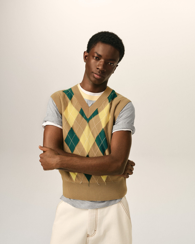 AMI Paris BROWN WOOL AND COTTON ARGYLE INTARSIA SLEEVELESS SWEATER outlook