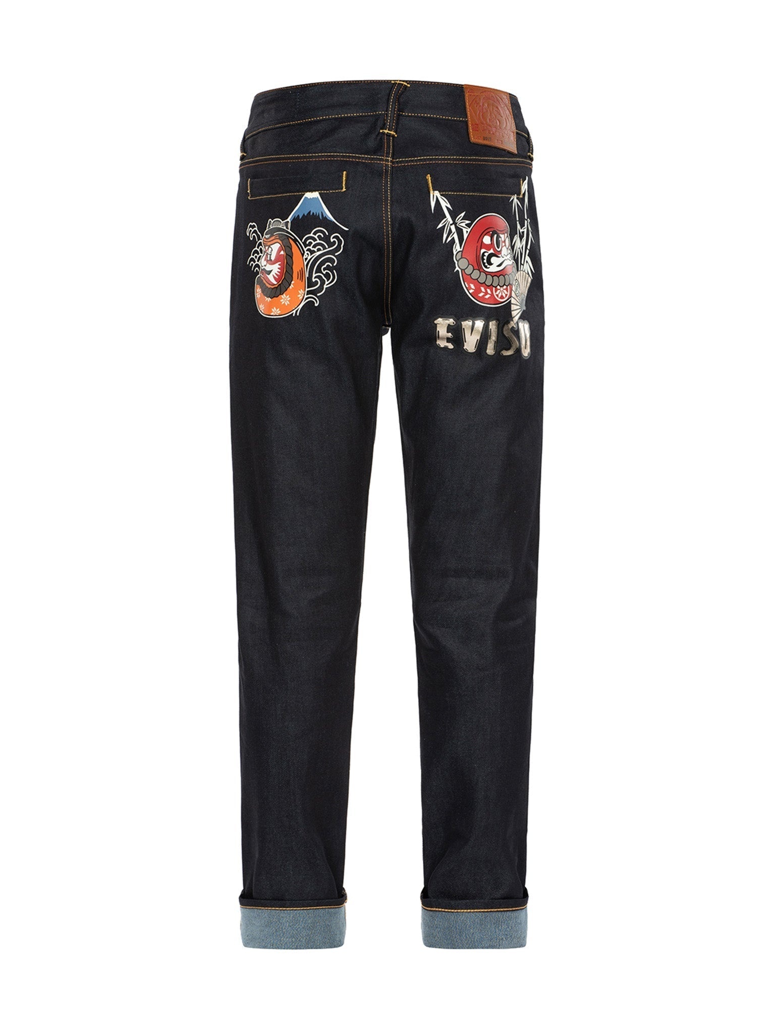 Kumadori Daruma Print Carrot Fit Denim Jeans #2017 - 13