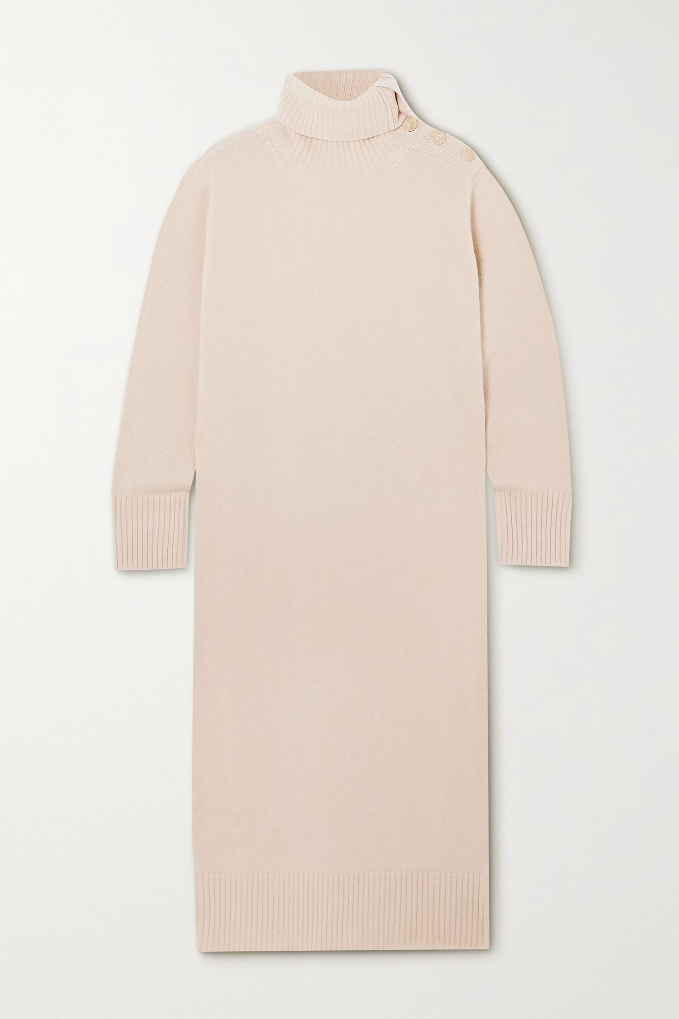 Button-embellished wool and cashmere-blend turtleneck midi dress - 1