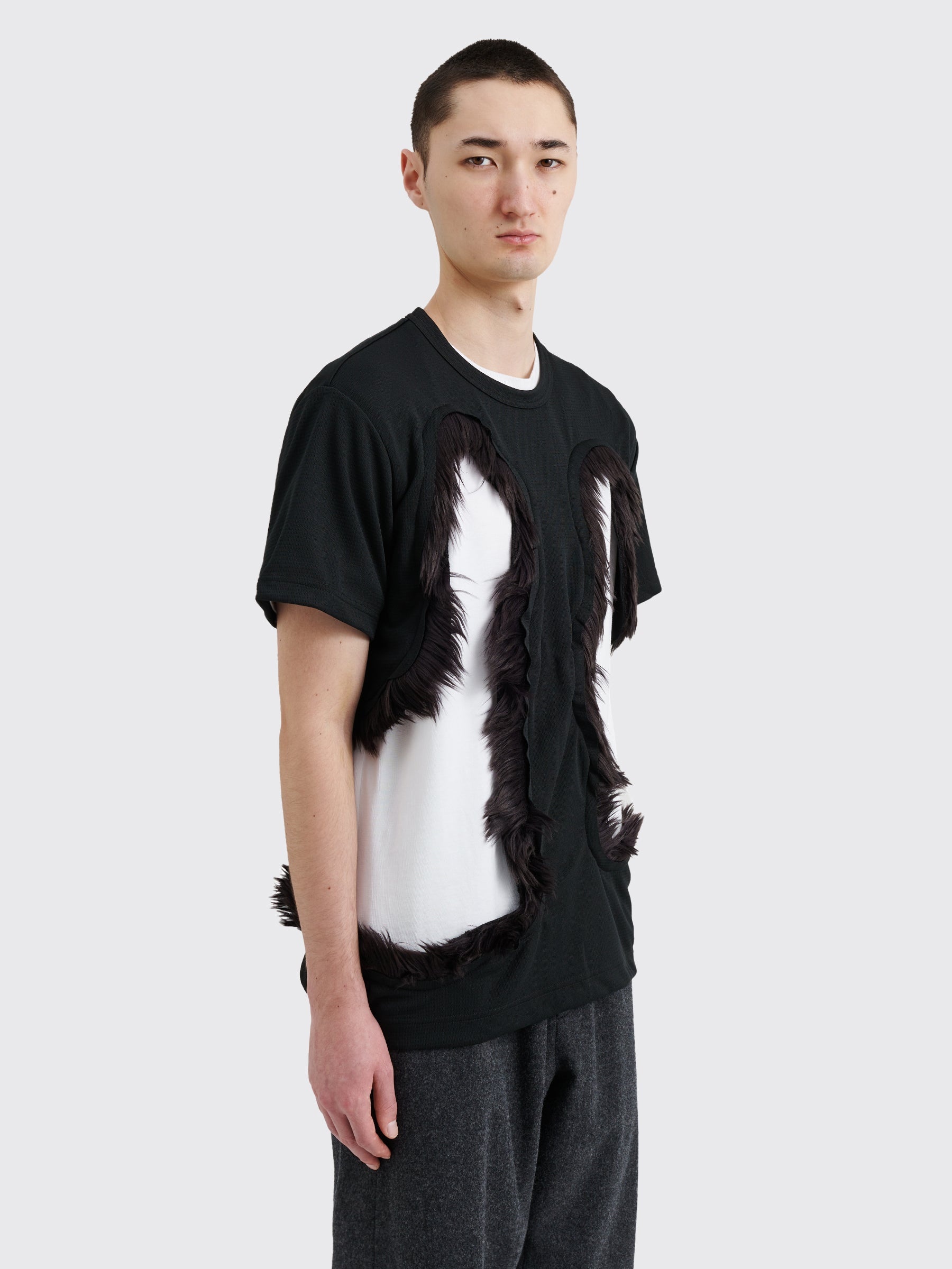 COMME DES GARÇONS HOMME PLUS FAKE FUR CUT-OUT MESH T-SHIRT BLACK - 4