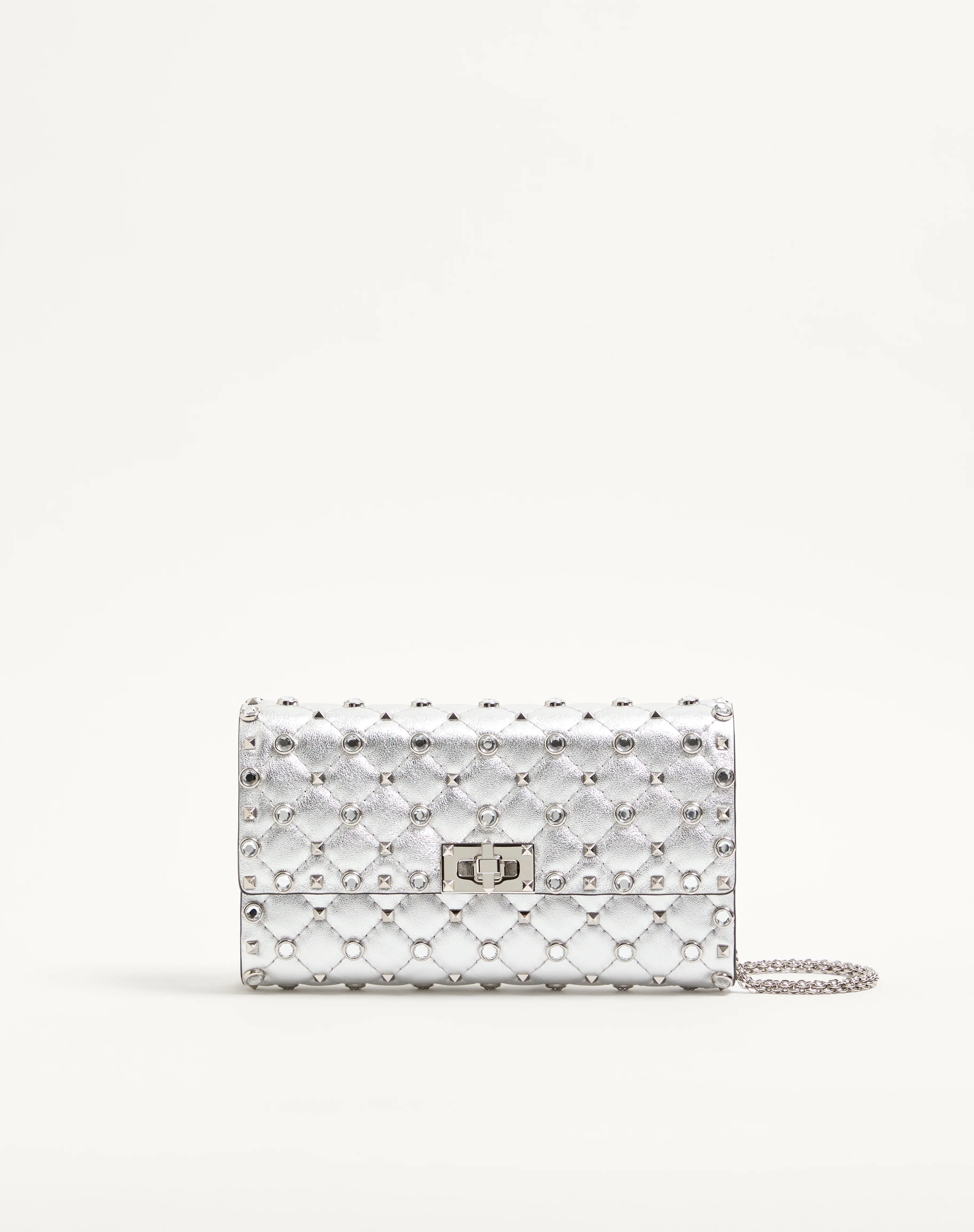 VALENTINO GARAVANI ROCKSTUD SPIKE SHOULDER BAG IN LAMINATED NAPPA LEATHER WITH CABOCHON STONES - 1