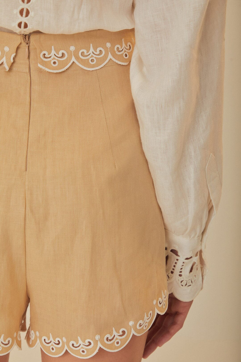 Khaki Embroidered Euroflax™ Premium Linen Shorts 5