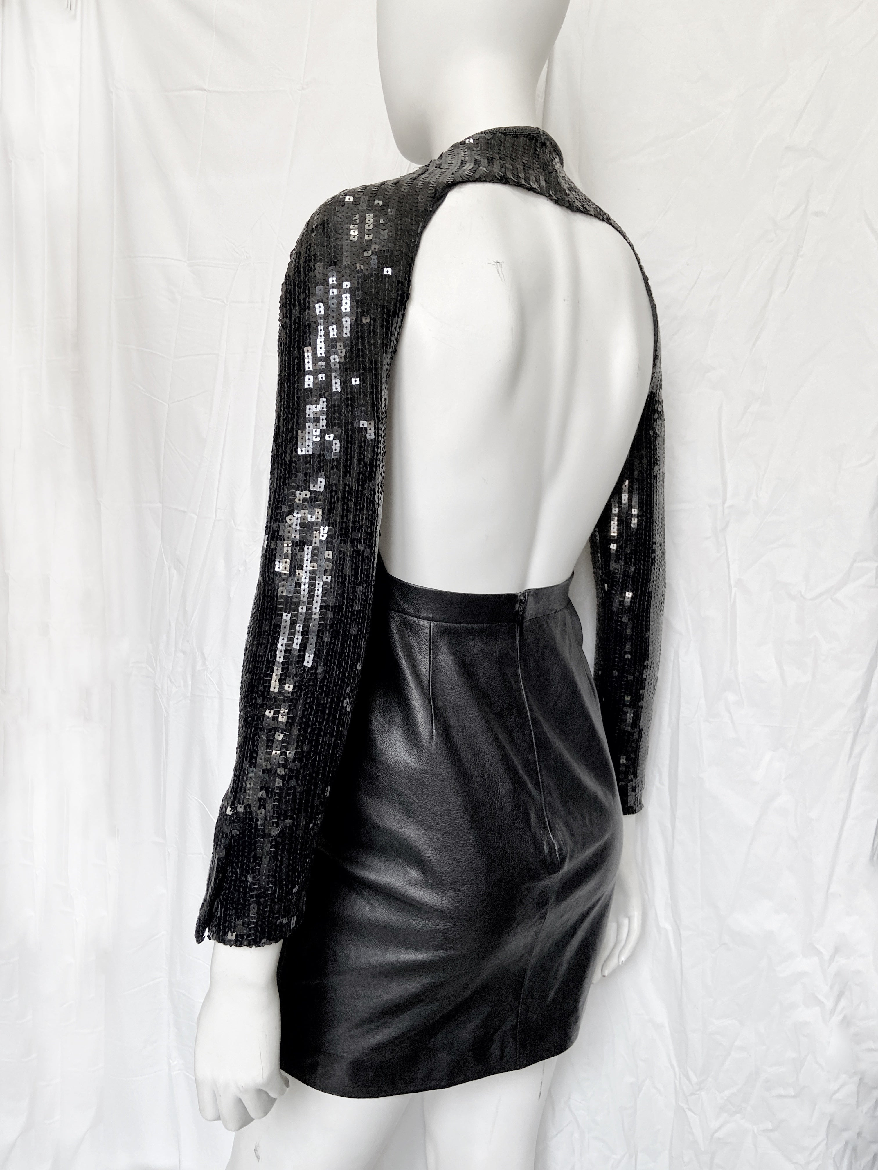 Saint Laurent Paris 2013 Hedi Beaded Collar Sequenced Sleeves Cut Out Backless Leather Dress - 15