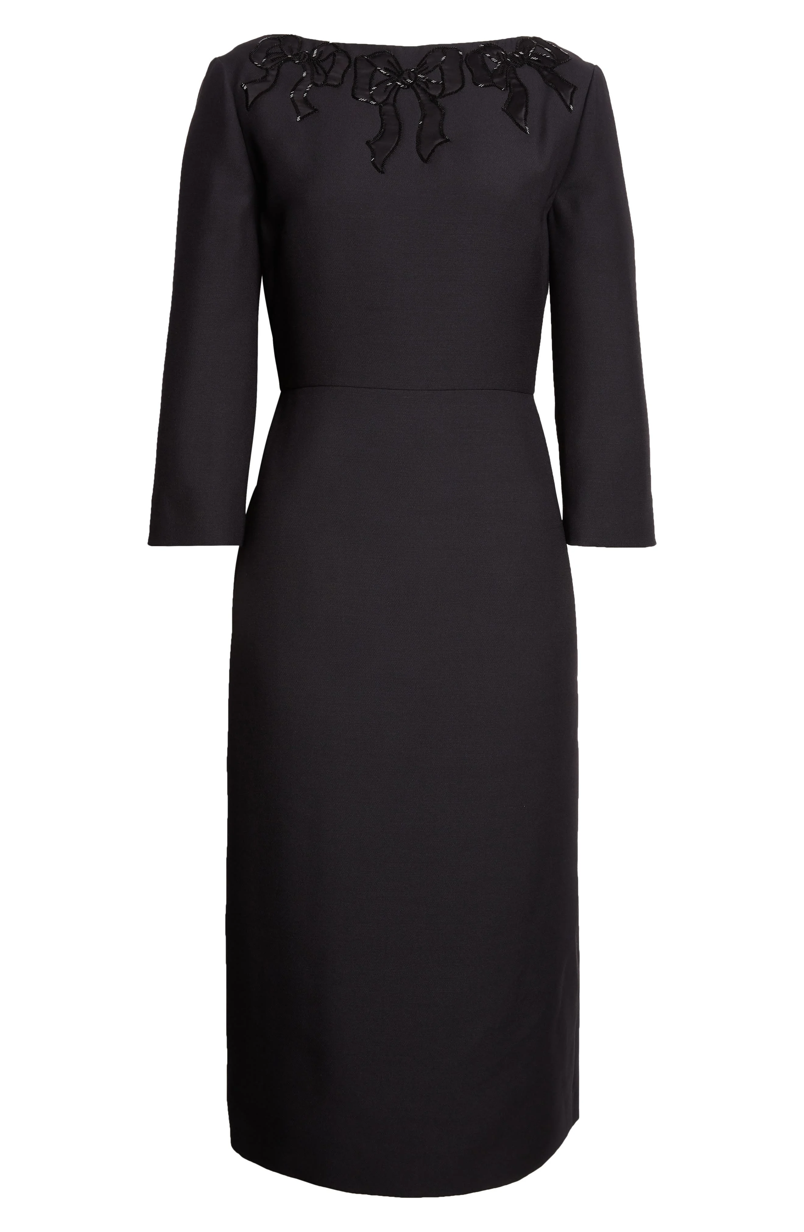 Valentino Beaded Bow Detail Crepe Couture Sheath Dress in Black at Nordstrom - 1