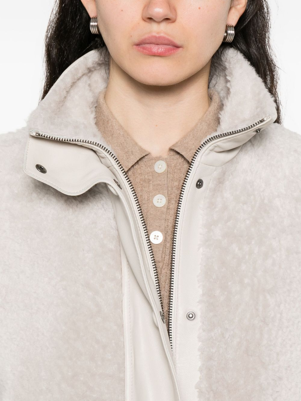 patch-pocket shearling jacket - 5