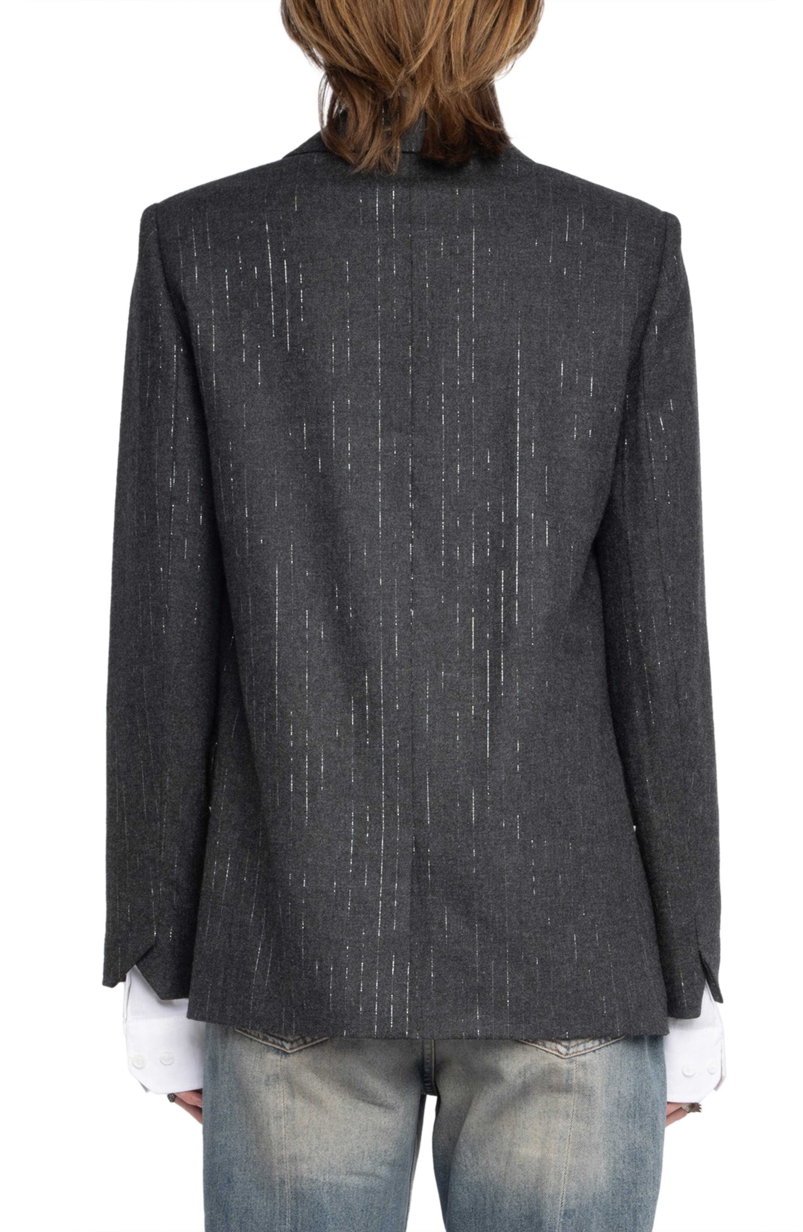 Zadig & Voltaire Vaska Metallic Stripe Double Breasted Blazer in Anthracite at Nordstrom - 2