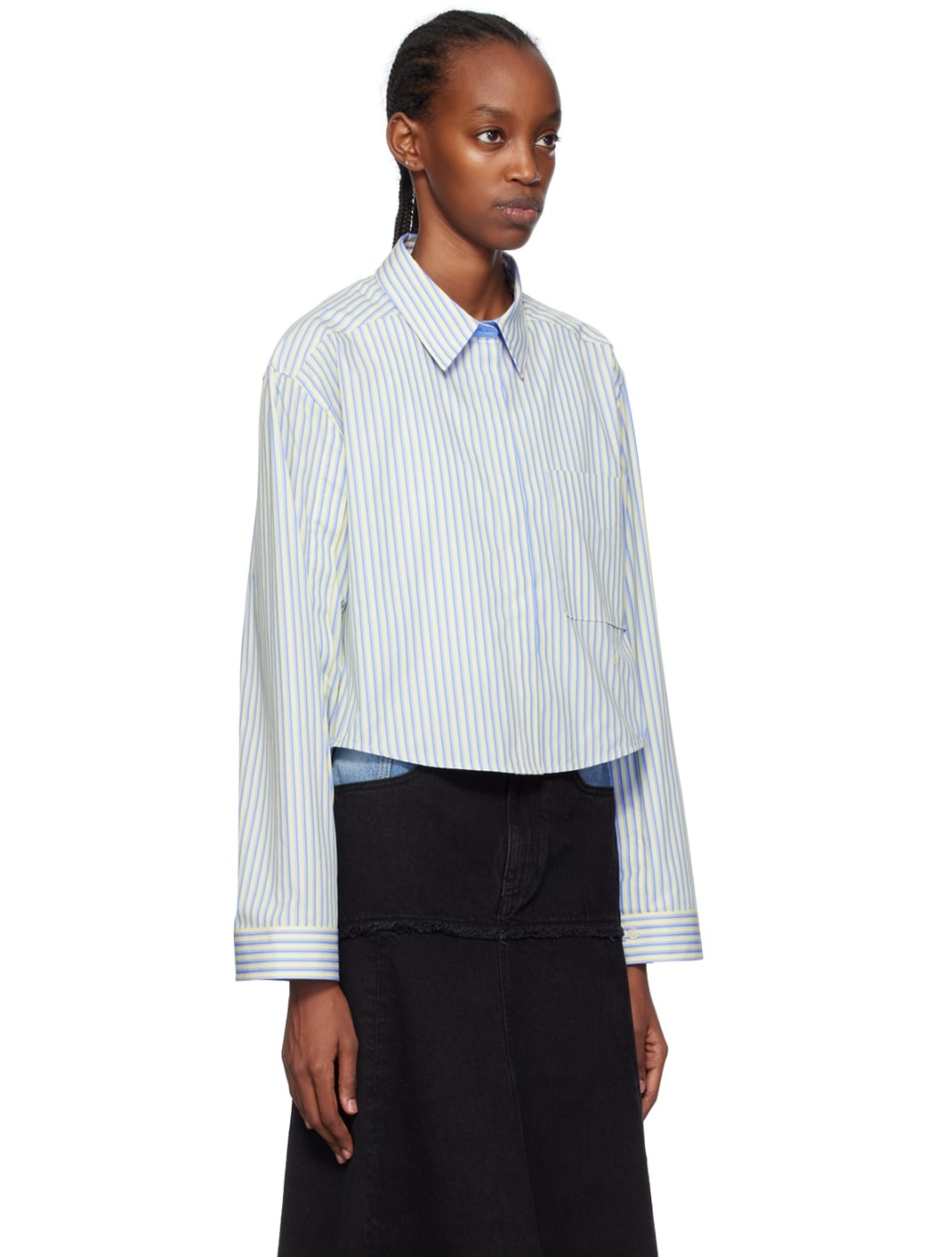 Blue & Yellow Cropped Shirt - 2