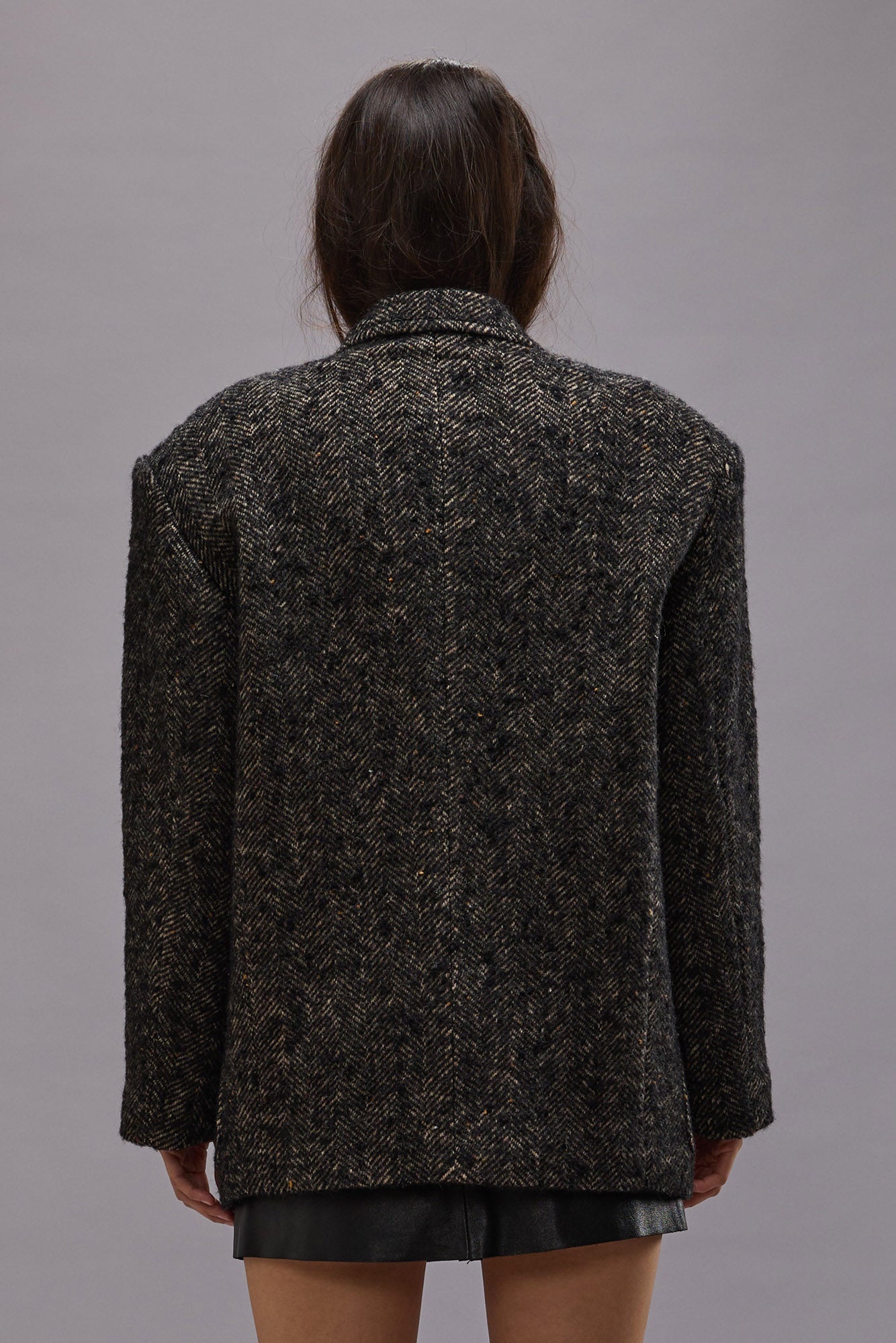 OVERSIZED DOUBLE-BREASTED BLAZER - BLACK HERRINGBONE - R13 - 4