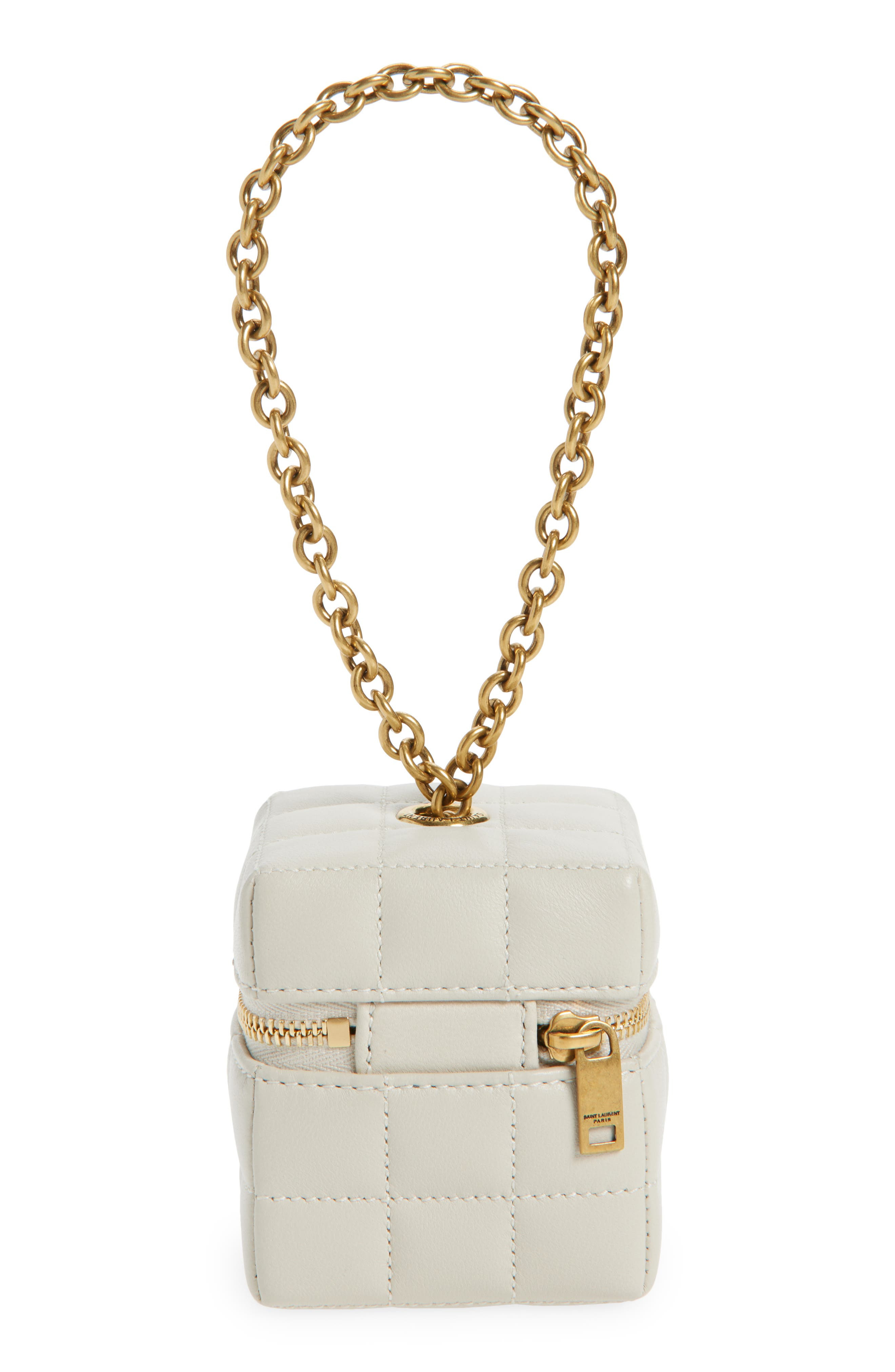 Saint Laurent Mini Cassandre Matelassé Carré Leather Wristlet in Cream Soft at Nordstrom - 3