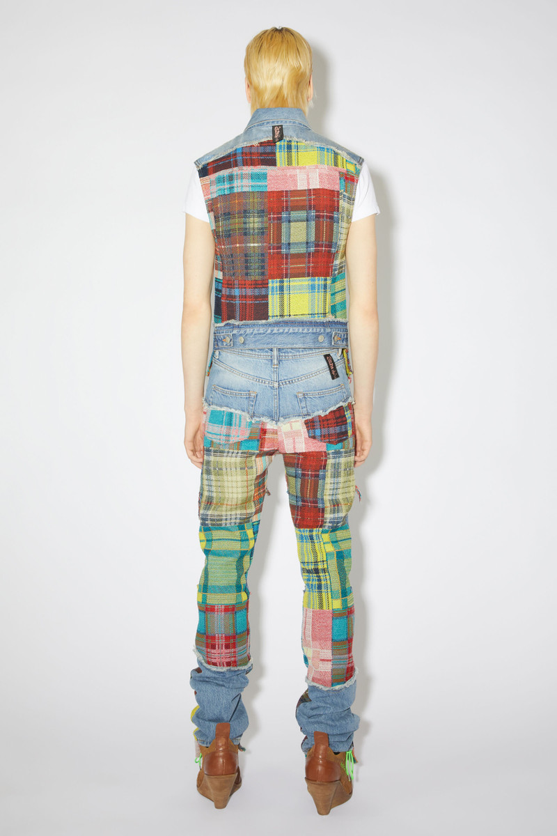 Denim tartan patchwork vest - Mid Blue 3