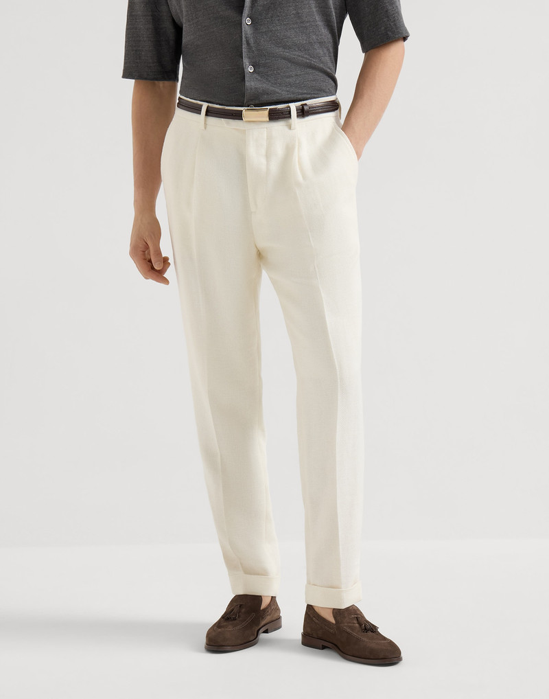 Silk, linen and wool hopsack trousers with pleat 2