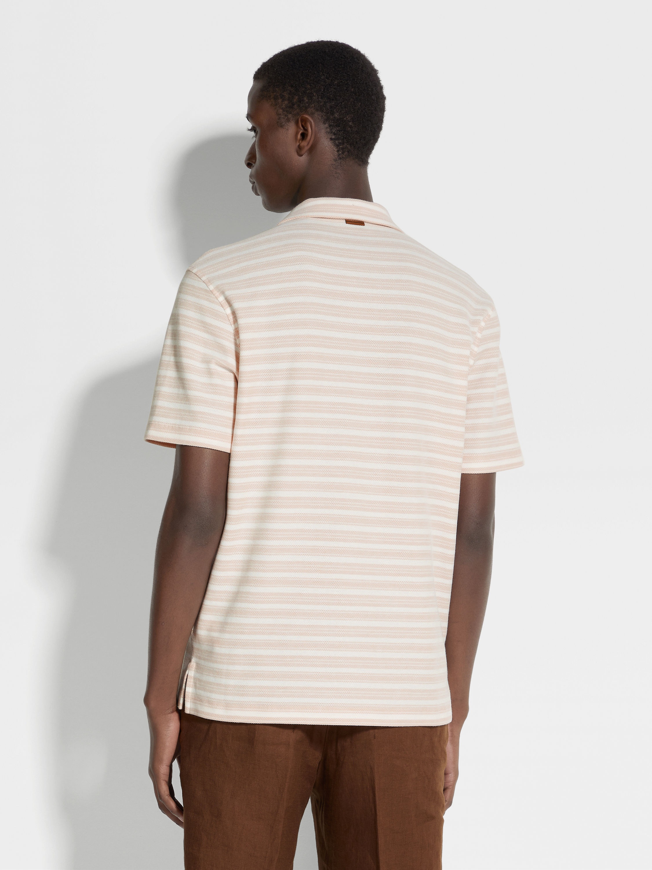 WHITE AND DUST PINK COTTON POLO SHIRT - 5