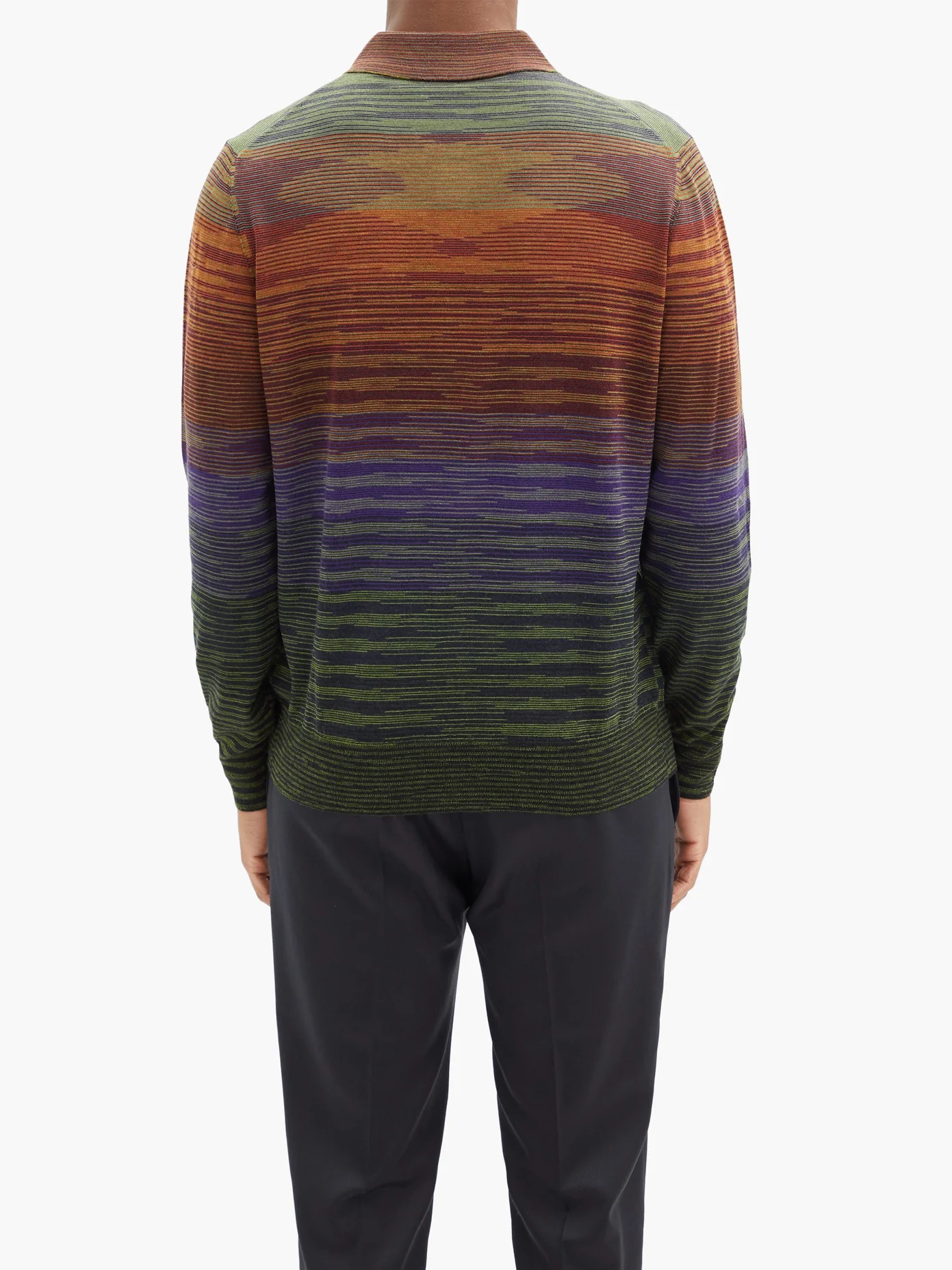 Space-dyed stripe wool-blend polo shirt - 5