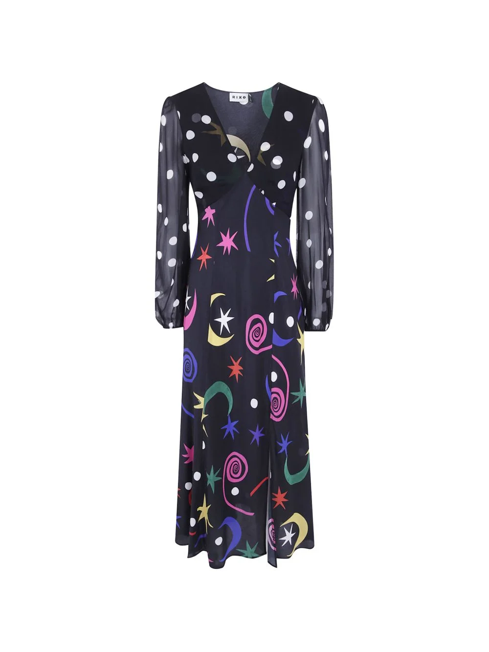celestial-print silk midi dress - 1
