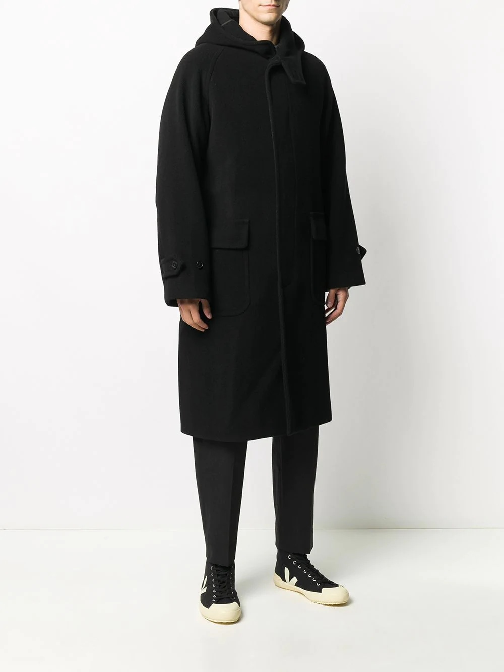 hooded mid-length coat - 3