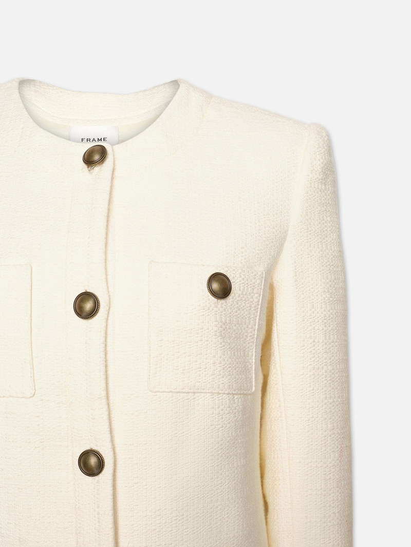 Collarless Button Front Jacket in Cream 3
