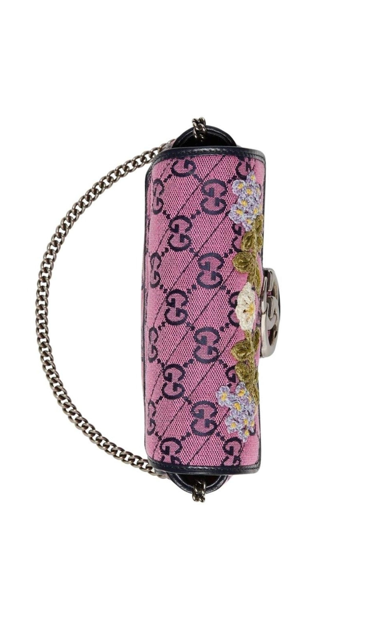 GG Marmont Pink Embroidery Super Mini Bag - 2