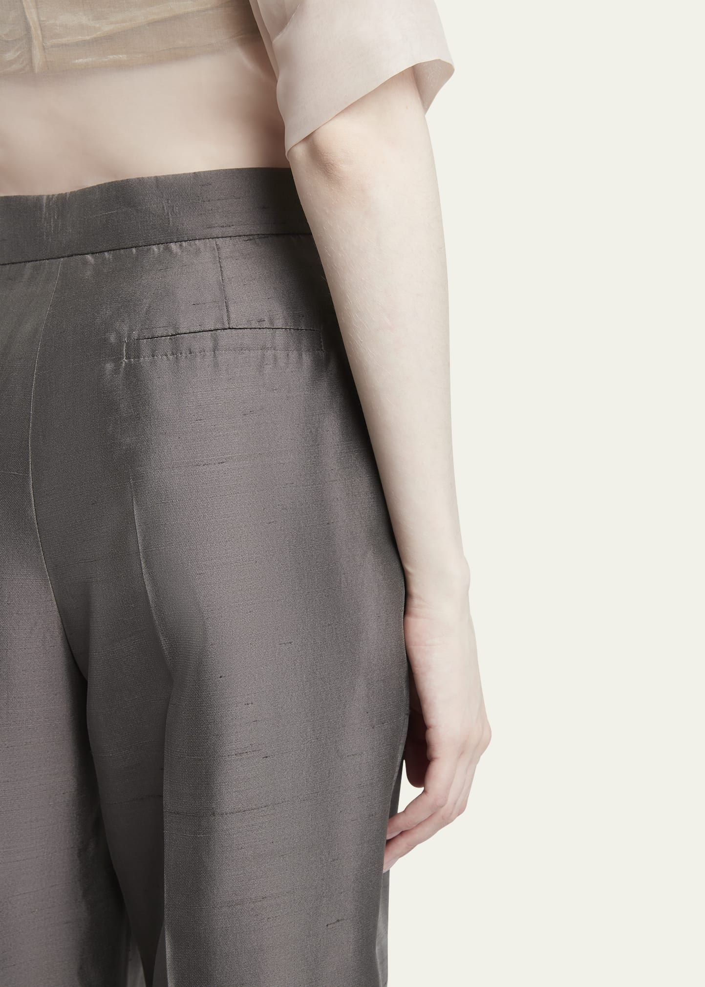 Shantung Silk Pleated Straight-Leg Trousers - 5