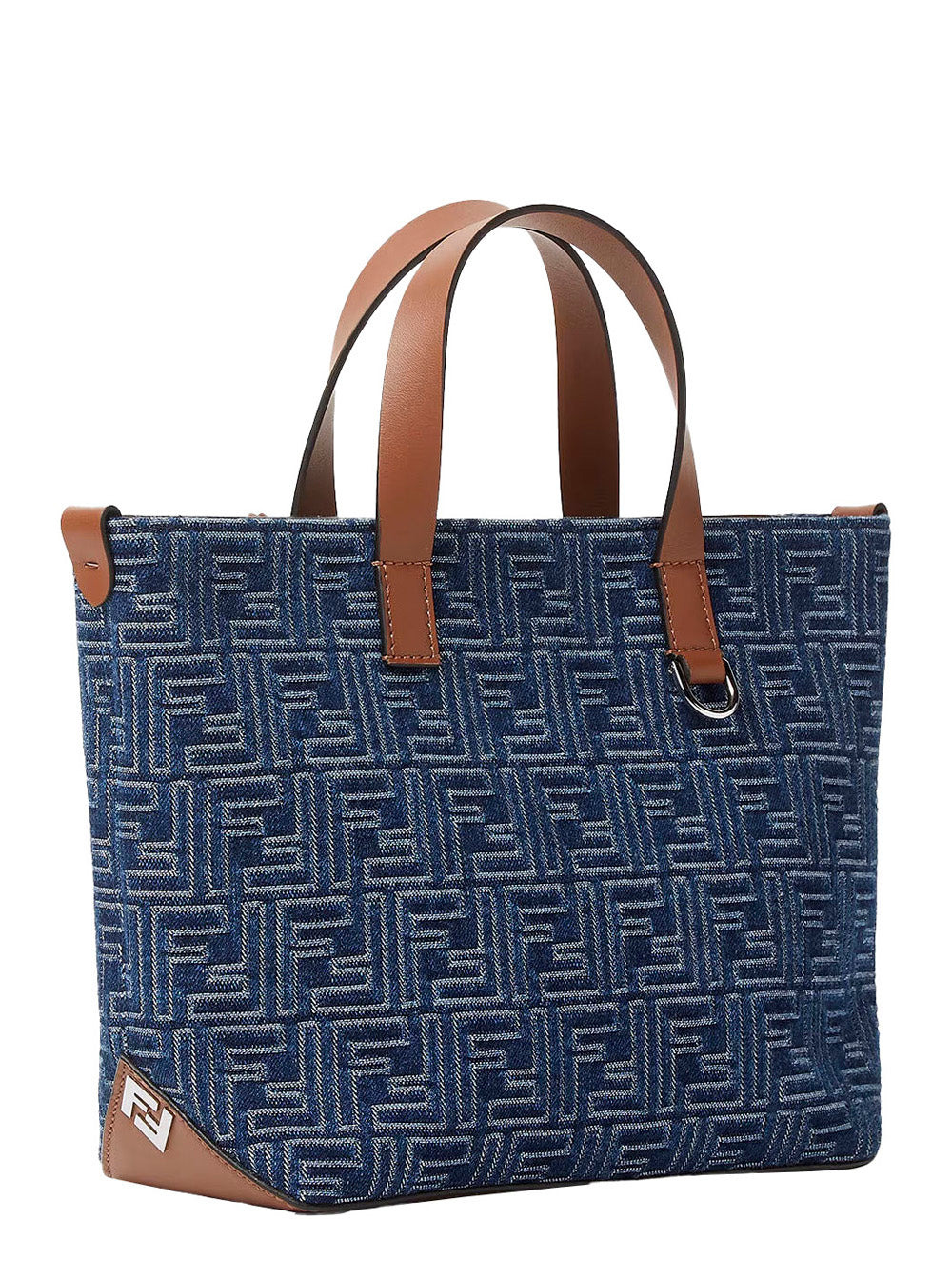 Fendi Men Blue Shopper With Top Handles And All-Over Ff Motif In Cotton Man - 2