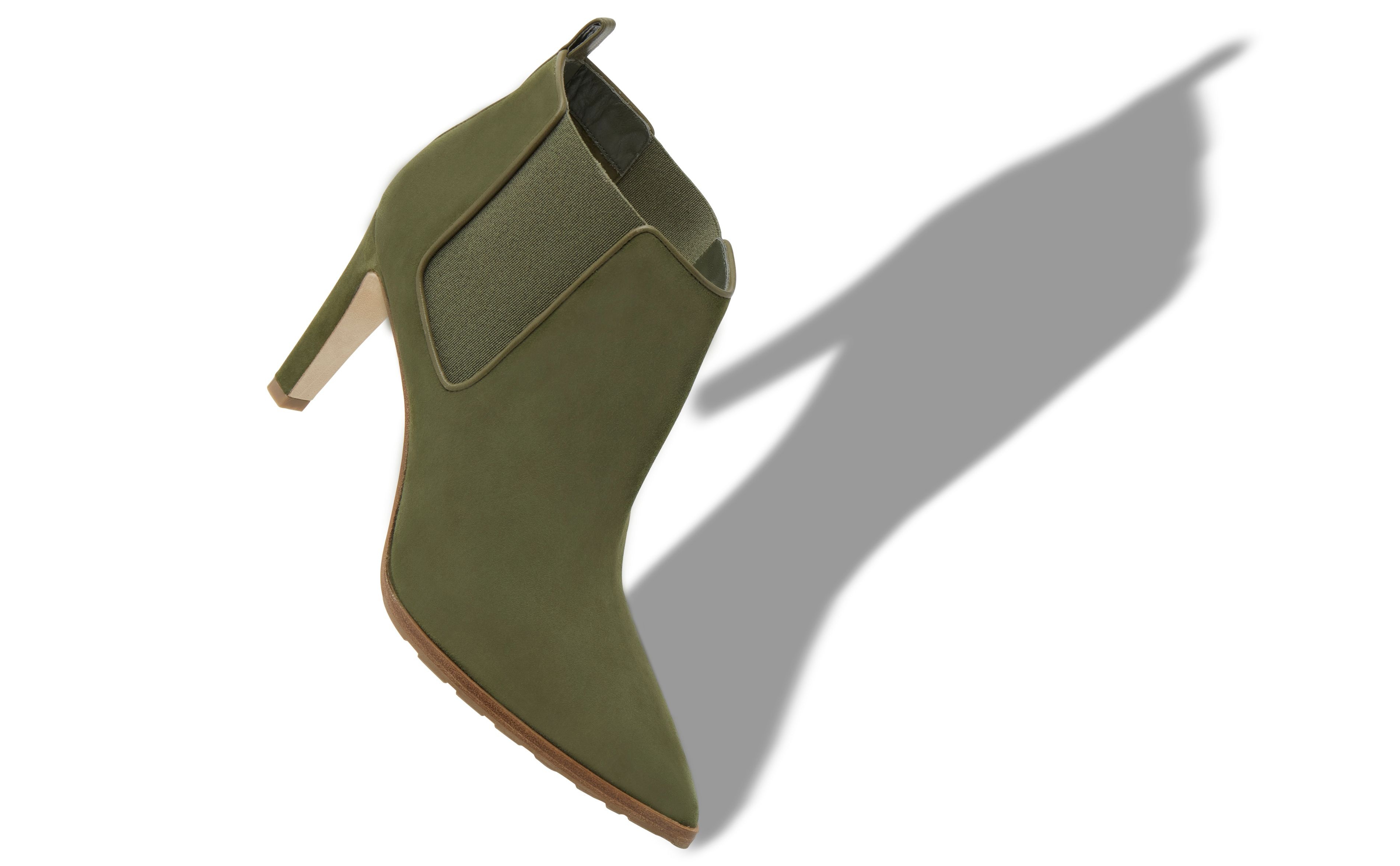 Khaki Green Suede Heeled Chelsea Boots - 2