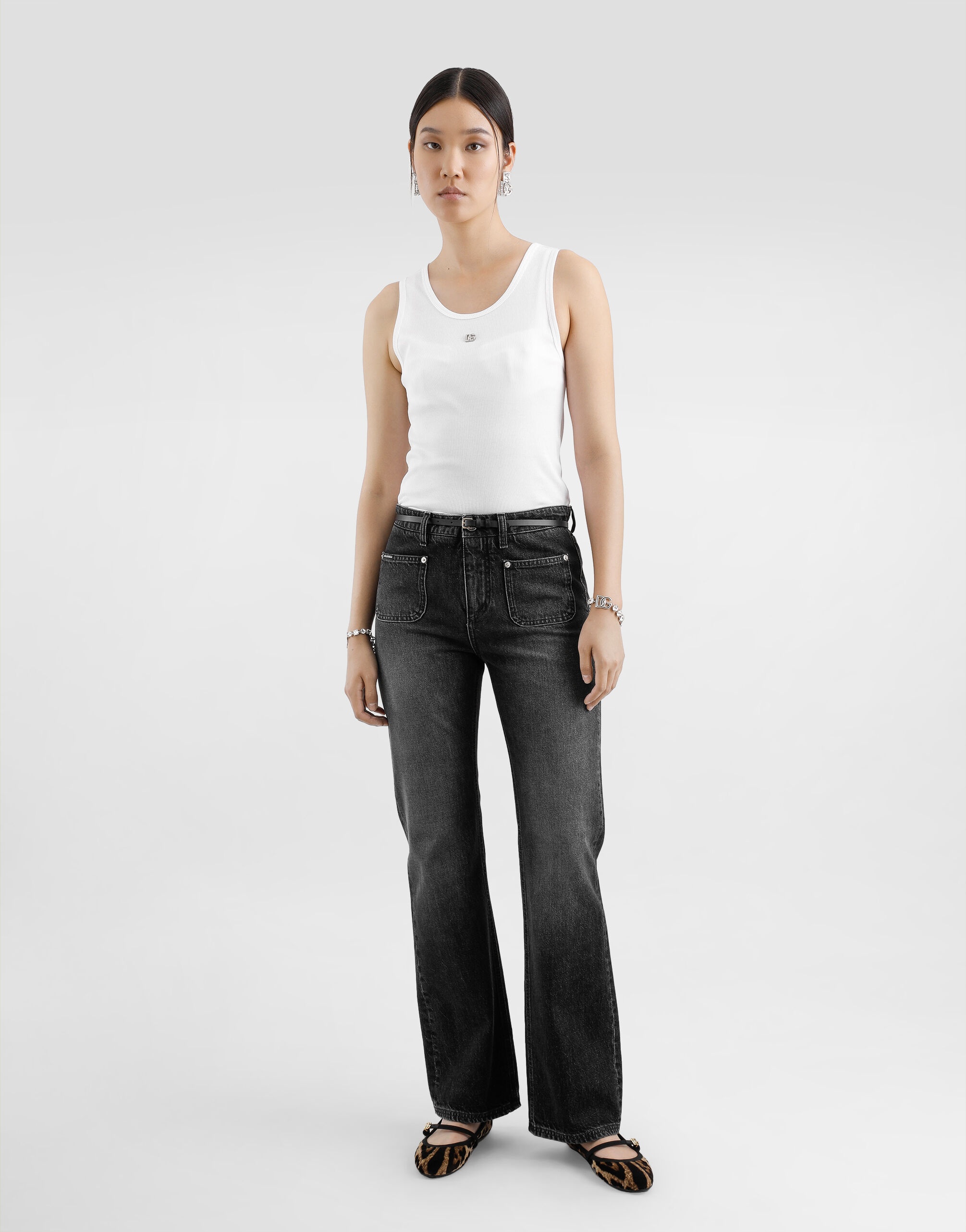 Fine-rib jersey tank top with DG logo pin - 2