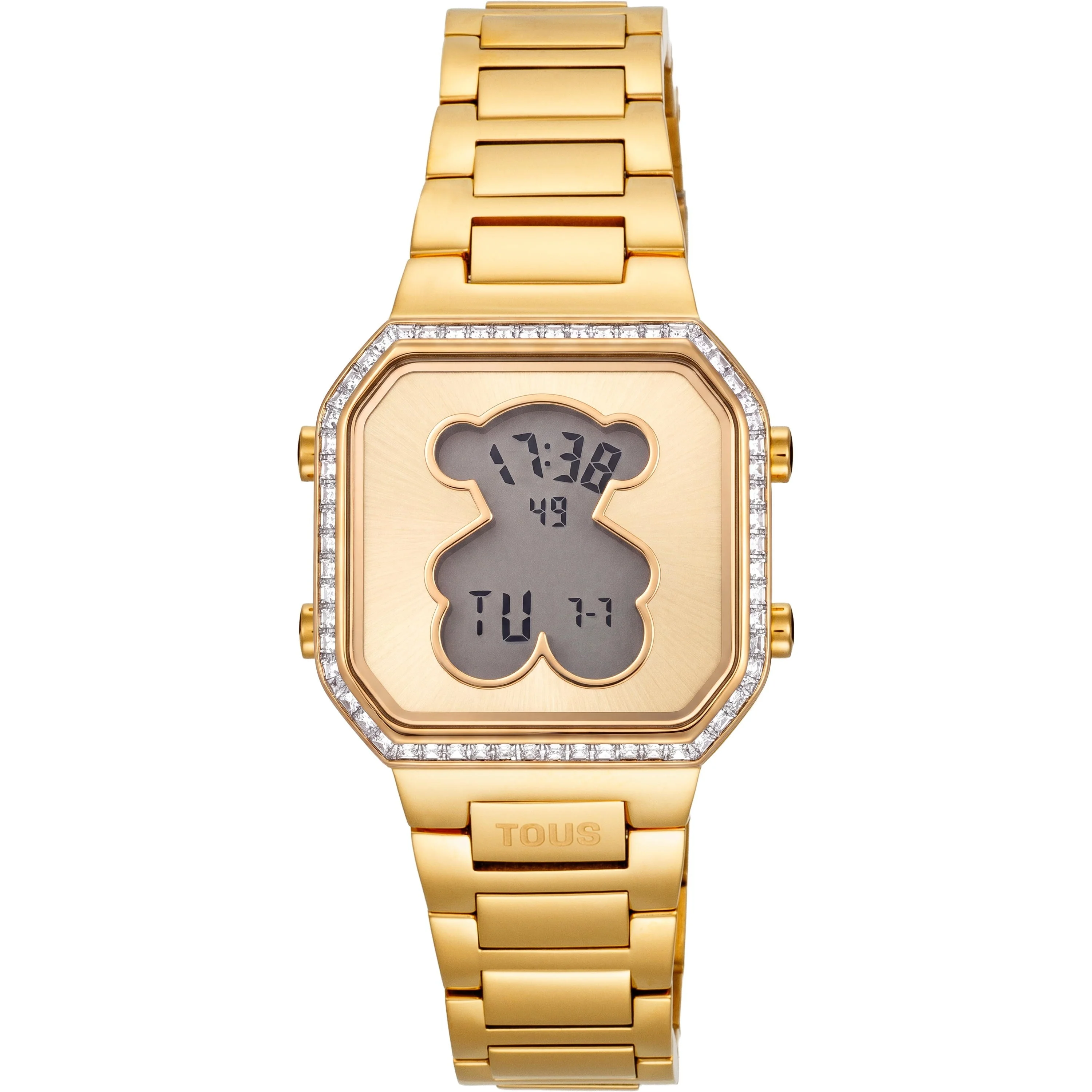 Digital watch with gold-colored steel bracelet and cubic zirconias TOUS D-BEAR MINI - 1