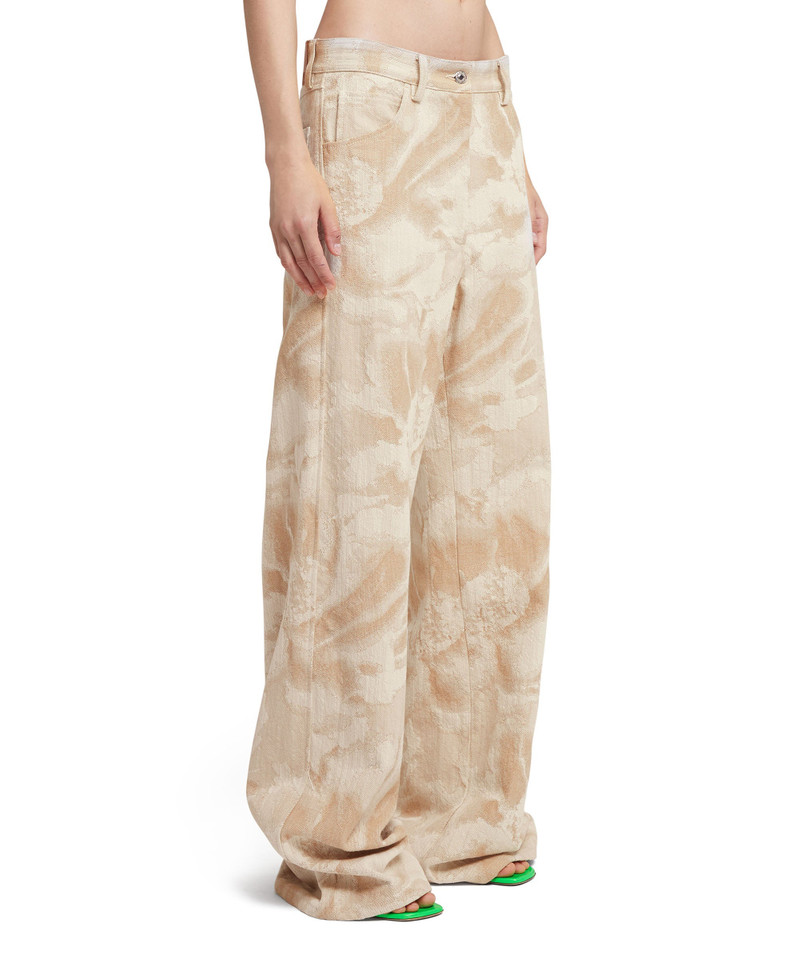 Jacquard fabric pants with 5 pockets and large daisy design 4
