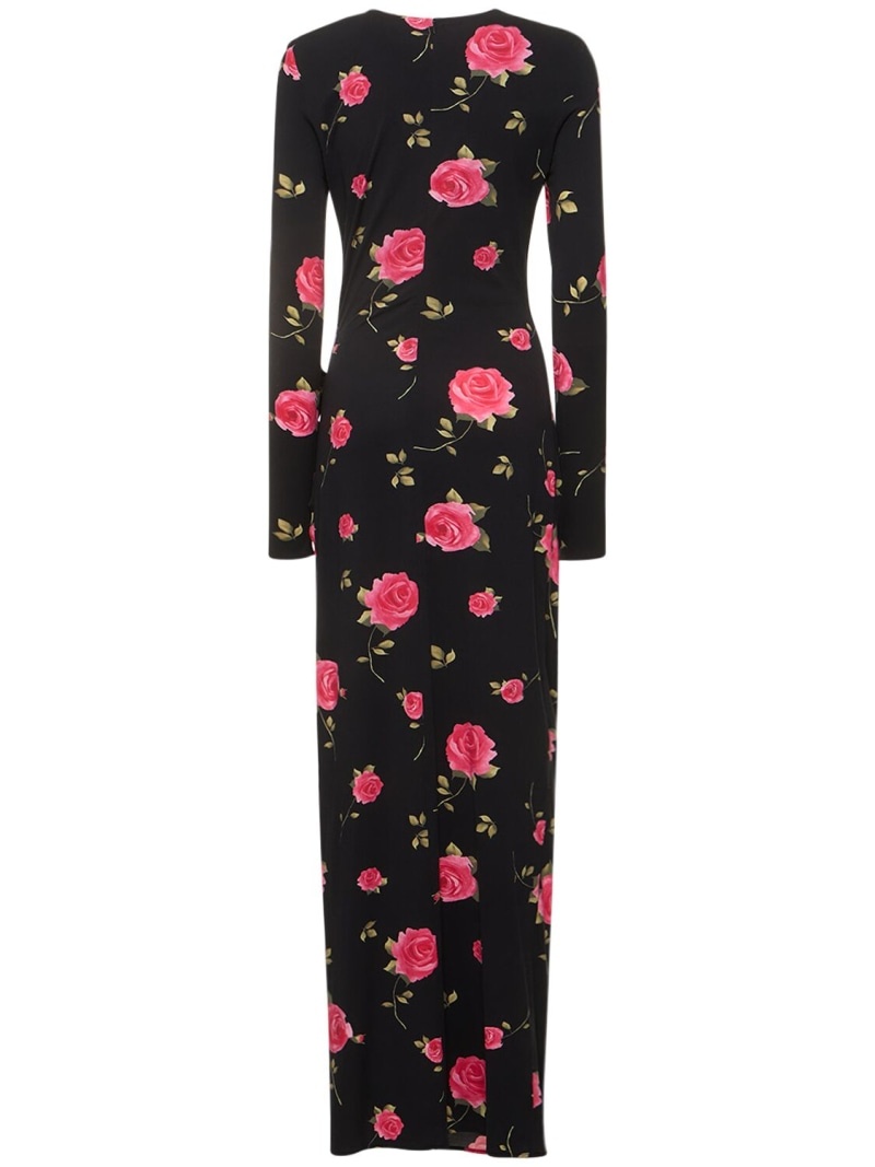 Rose printed draped jersey long dress - 5