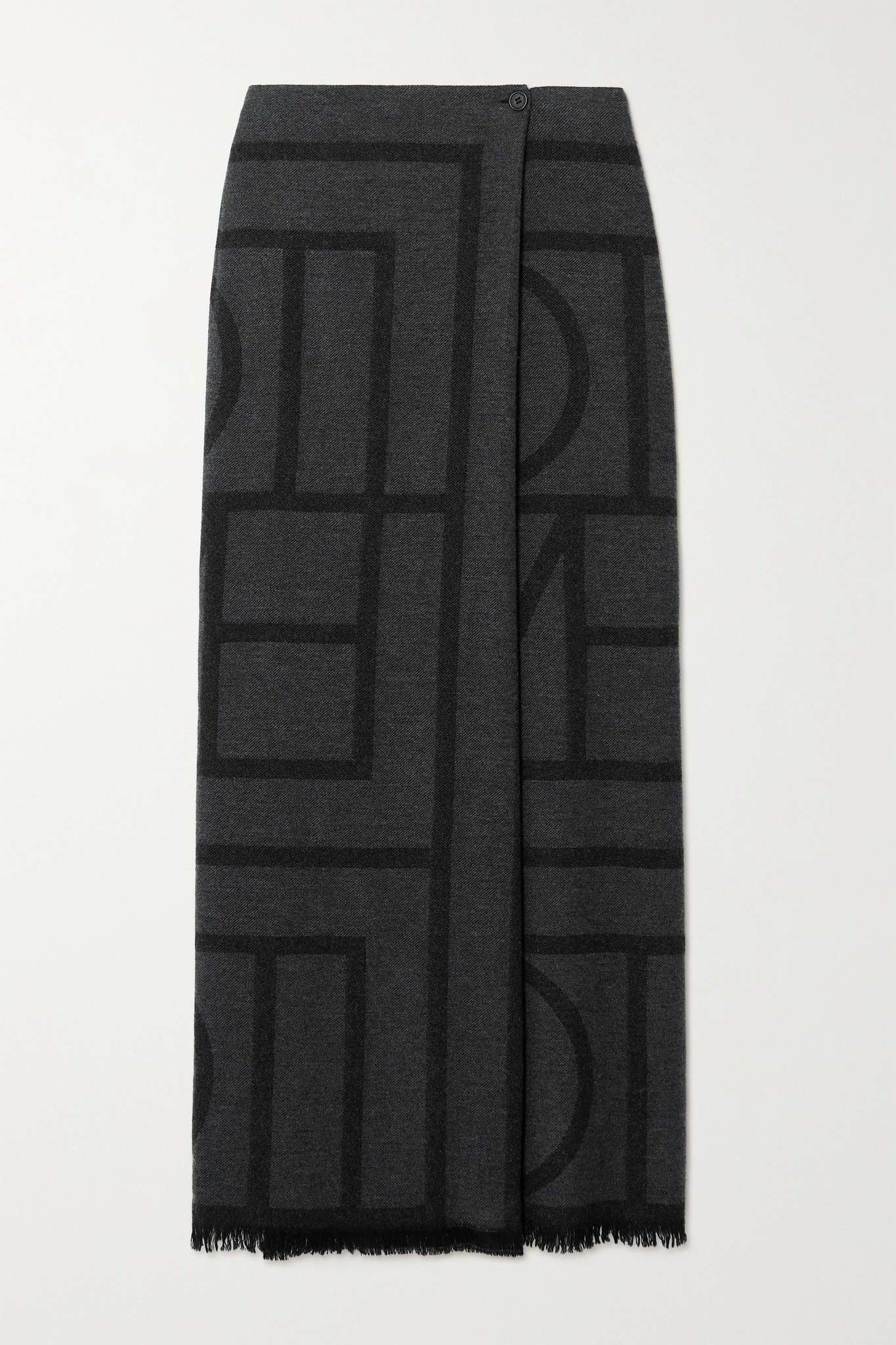 Frayed printed wool-twill maxi wrap skirt - 1