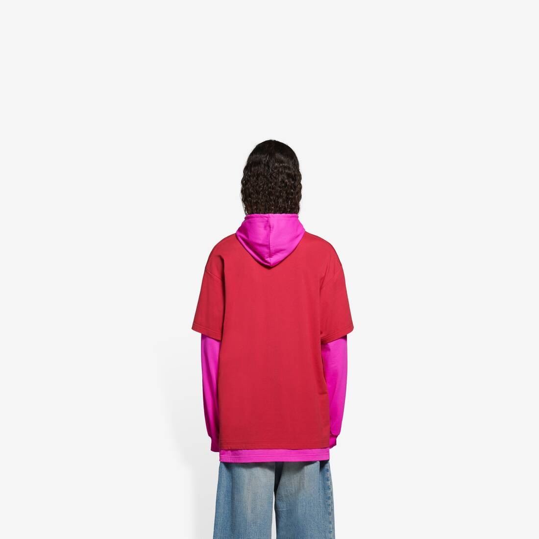BALENCIAGA Your Logo Here Hooded T-shirt in Raspberry/white
