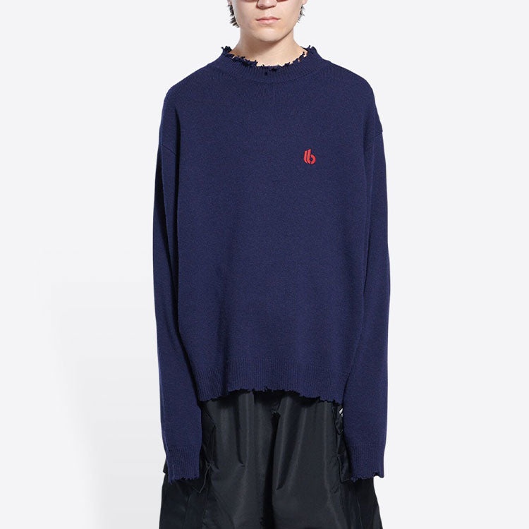 Balenciaga Double B Highneck Wool Knit Sweater 'Blue' 682010T16274011 - 6