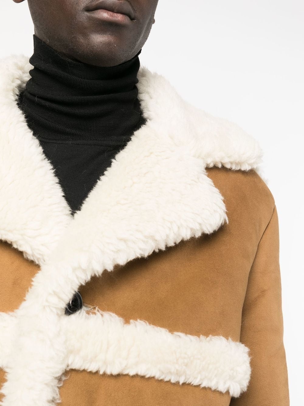faux-shearling single-breasted coat - 5