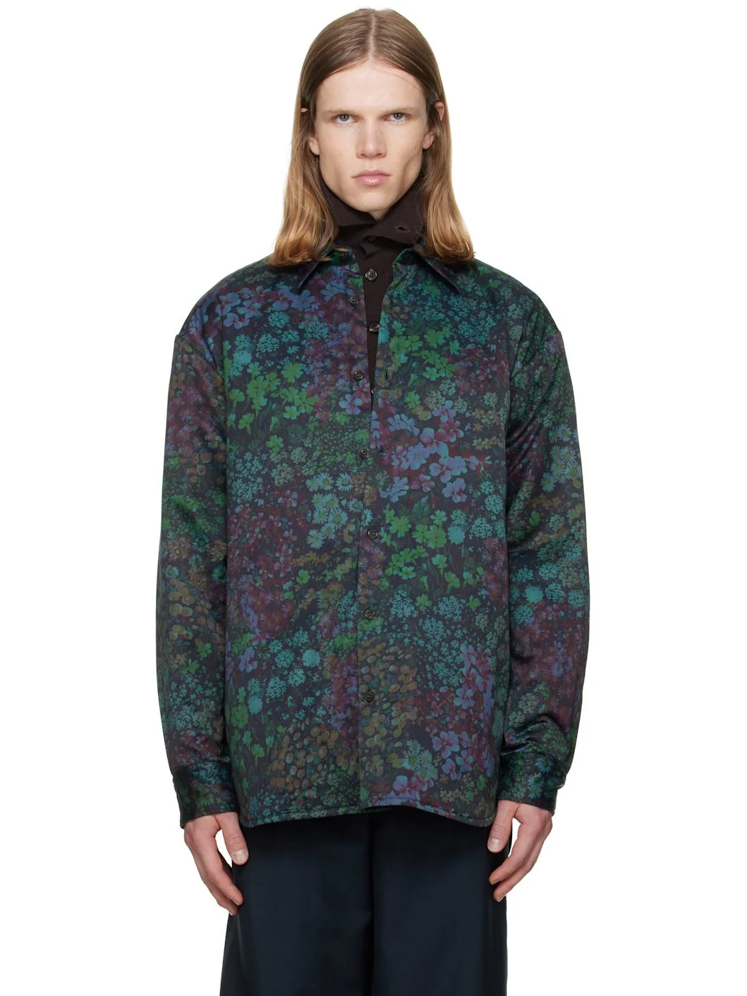 Green Padded Floral Overshirt - 1