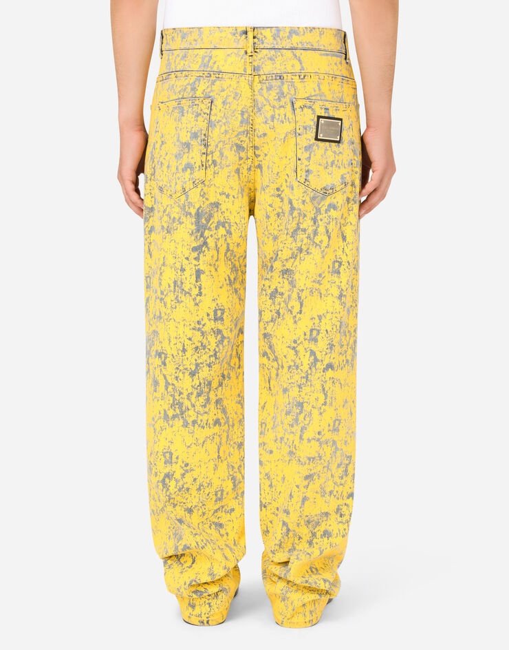 Oversize stretch jeans with marbled print - 3