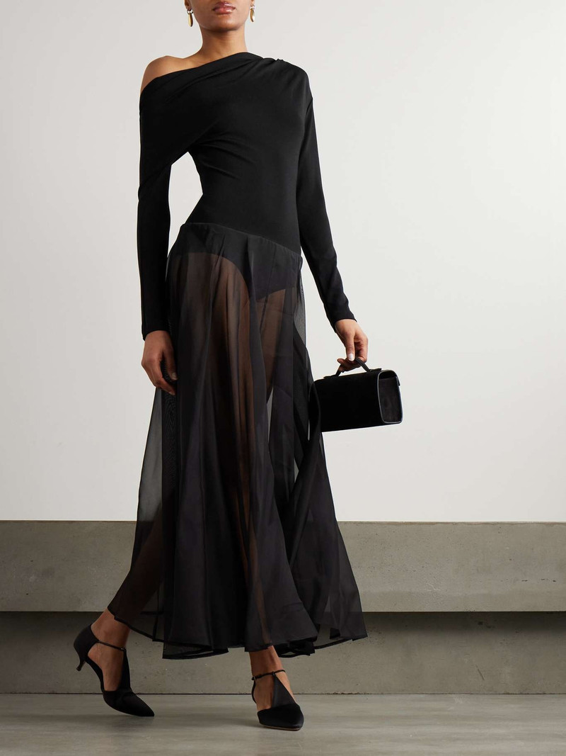 ESSE Studios Aire Twist asymmetric cutout stretch-knit and silk-organza maxi dress Black outlook