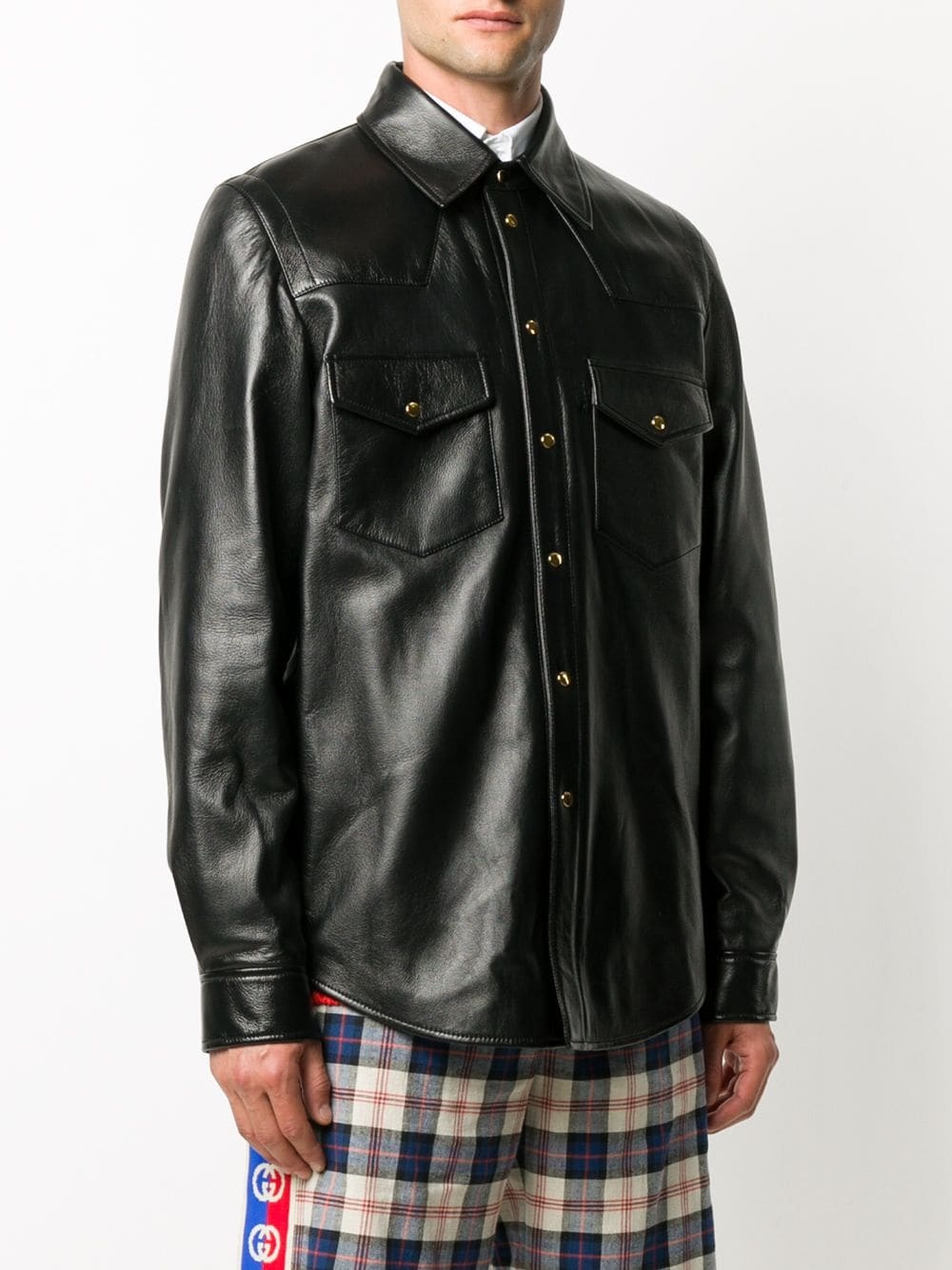 stamped logo lambskin overshirt - 3