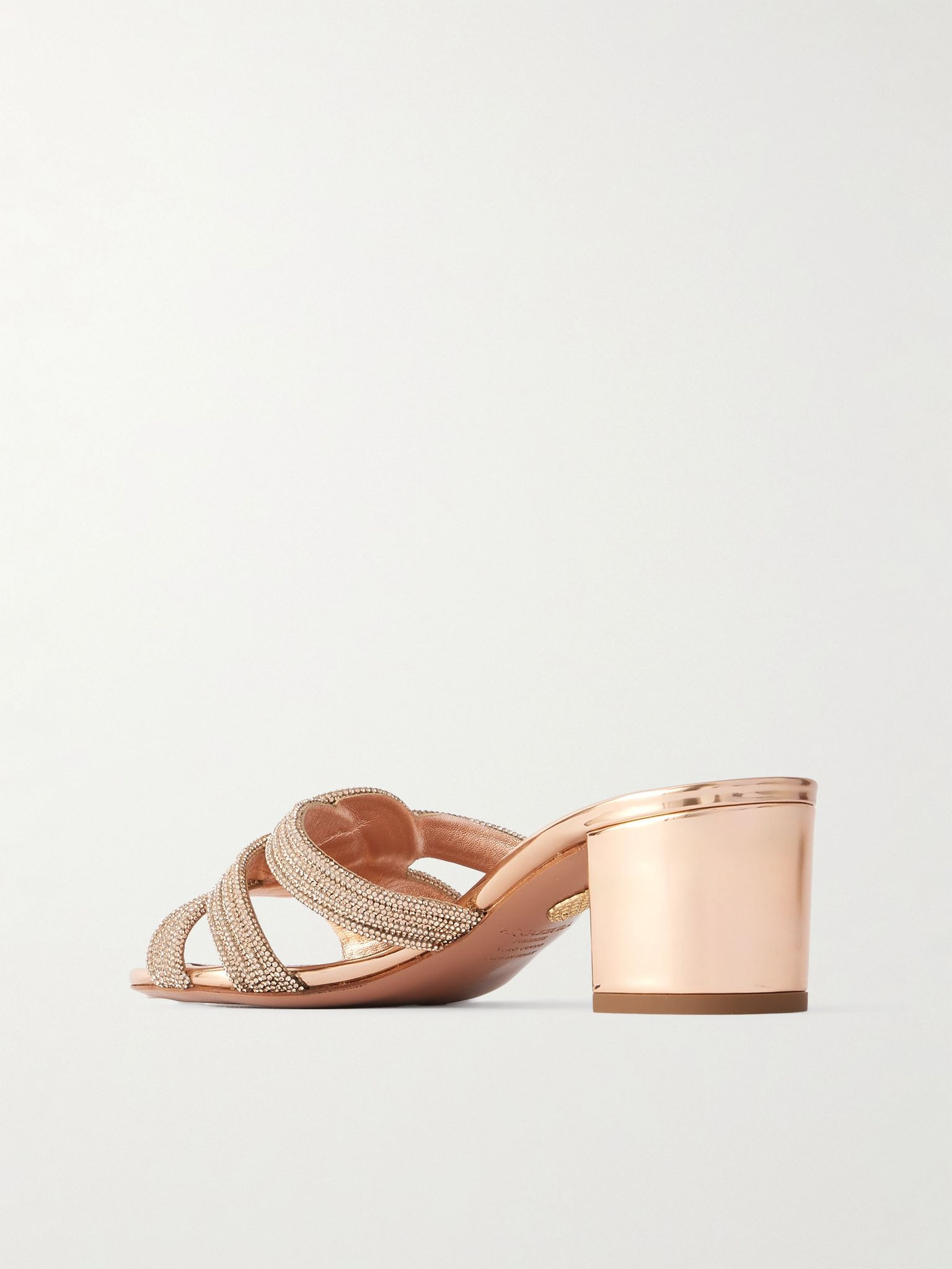 Felix 50 crystal-embellished mirrored-leather mules Rose gold - 3