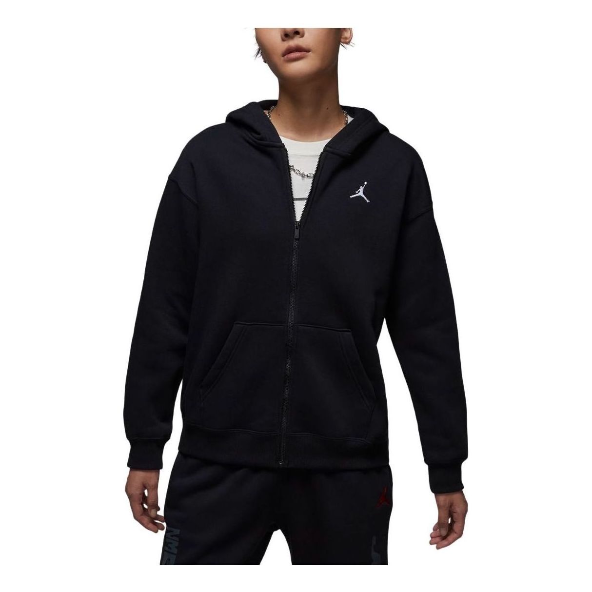 (WMNS) Air Jordan Brooklyn Fleece Full Zip Hoodie Asia Sizing 'Black' FV7168-010 - 1