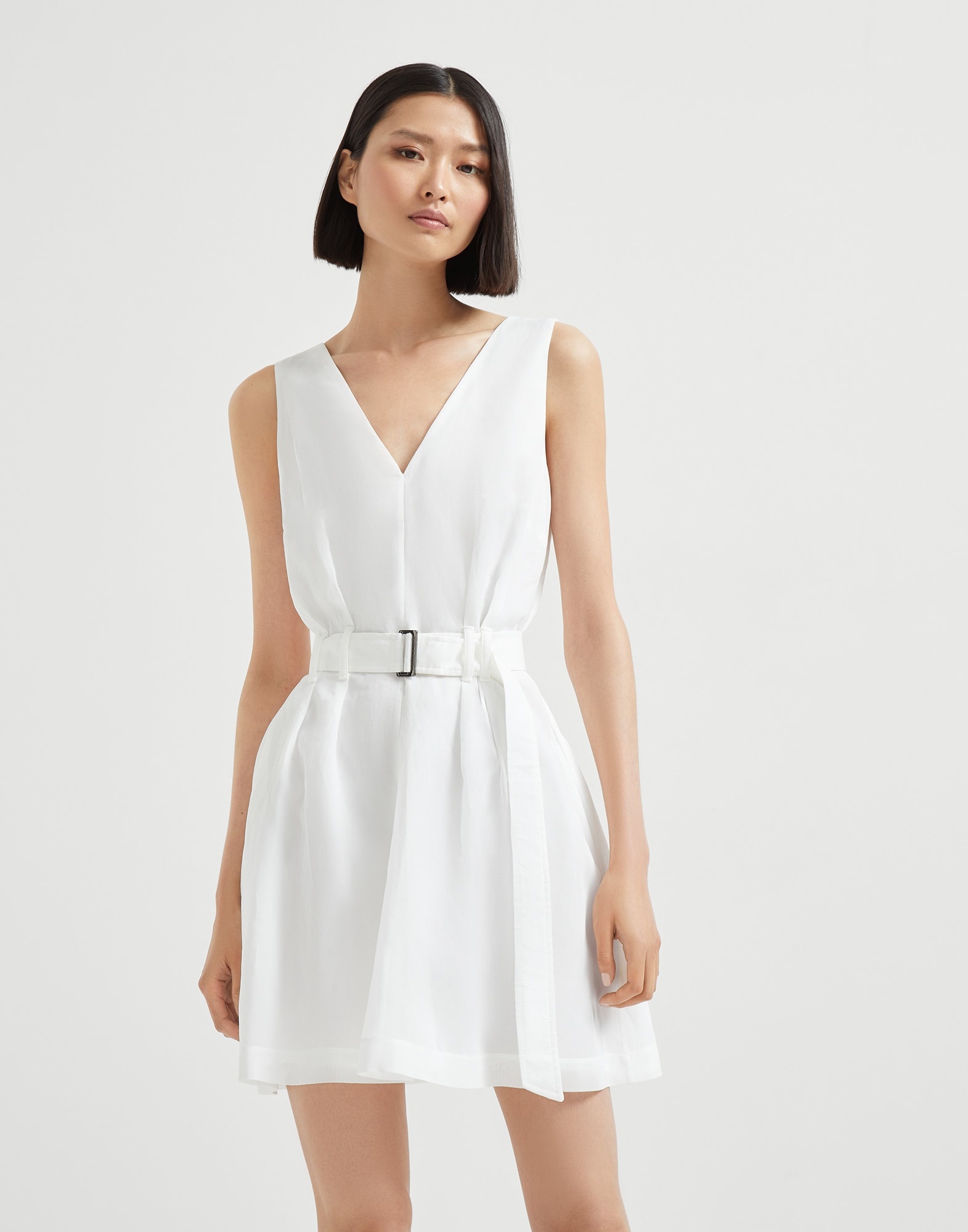 Cotton organza mini dress with belt - 1
