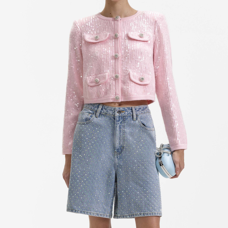 Pink Knit Sequin Cardigan 4