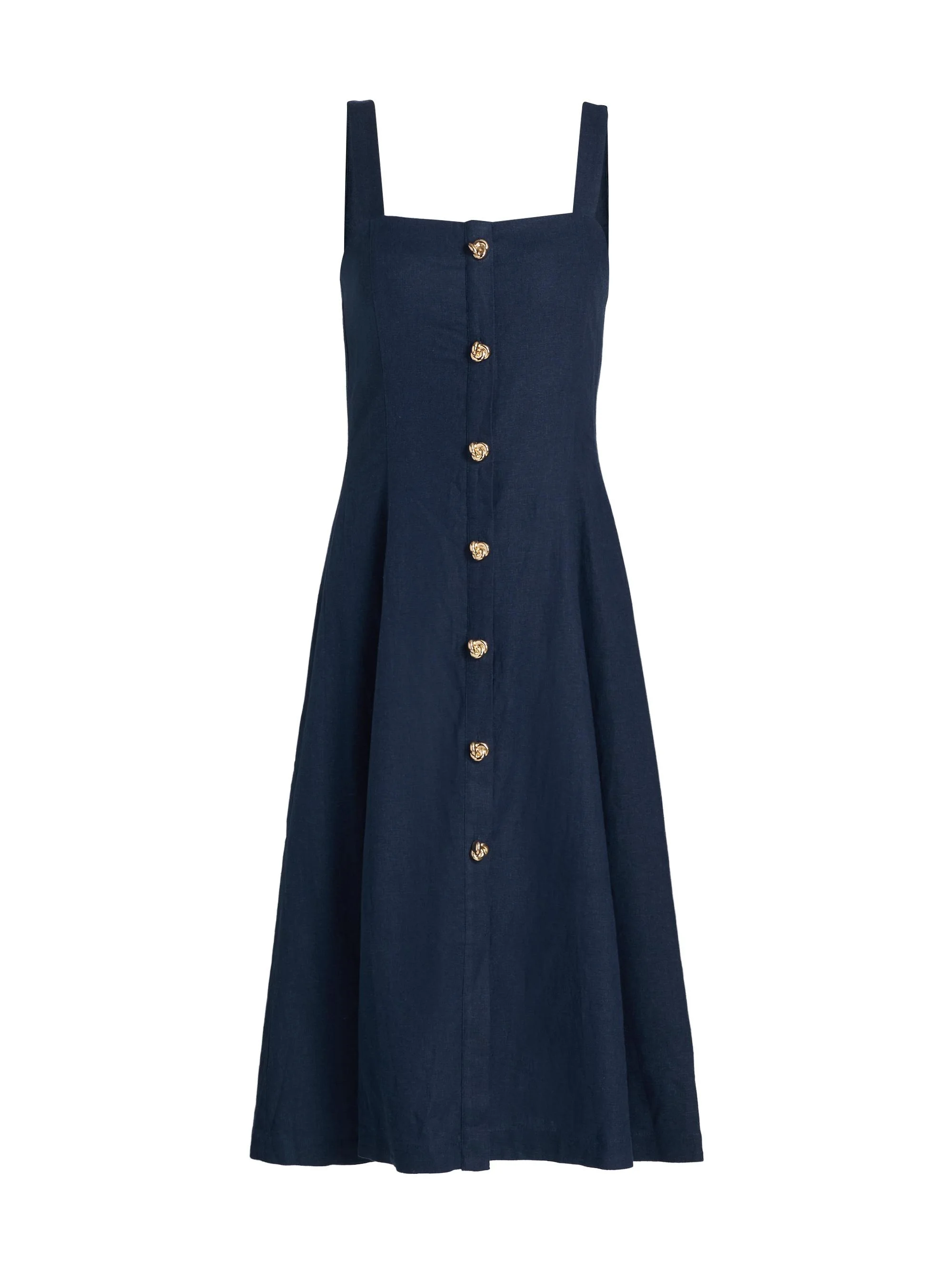 Women's Freida Linen-Blend Midi-Dress - French Navy - 1