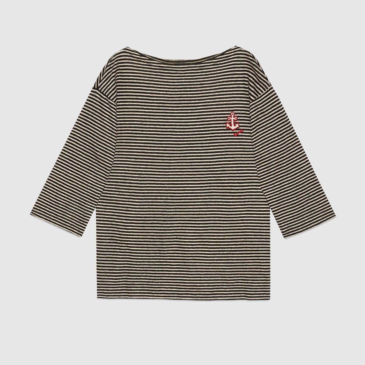 Striped linen T-shirt with anchor - 1