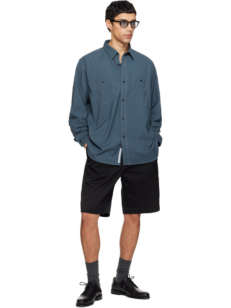 Nanamica Navy Polyester Wool Field Shirt outlook