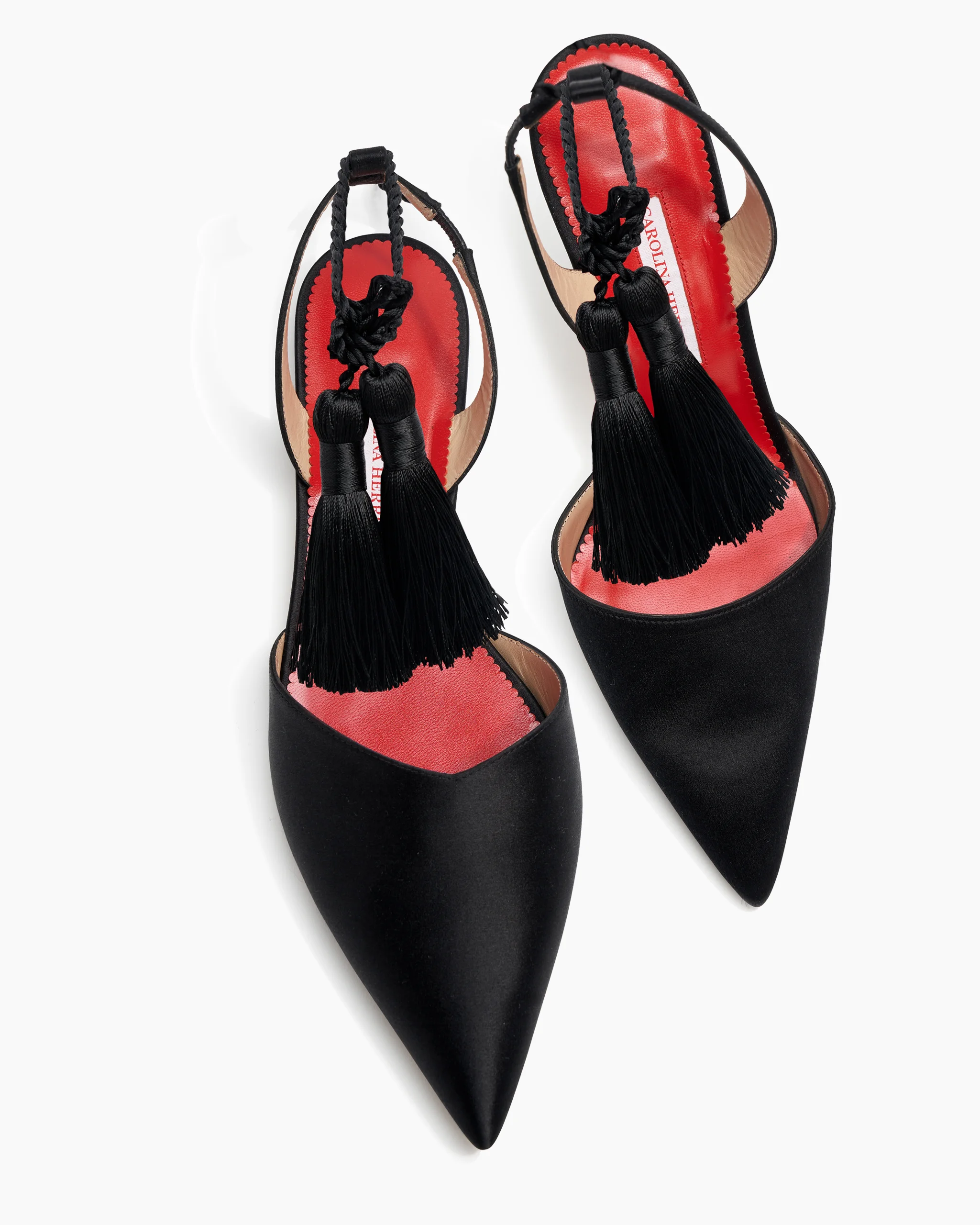 Satin Slingback Pumps with Tassels - 1