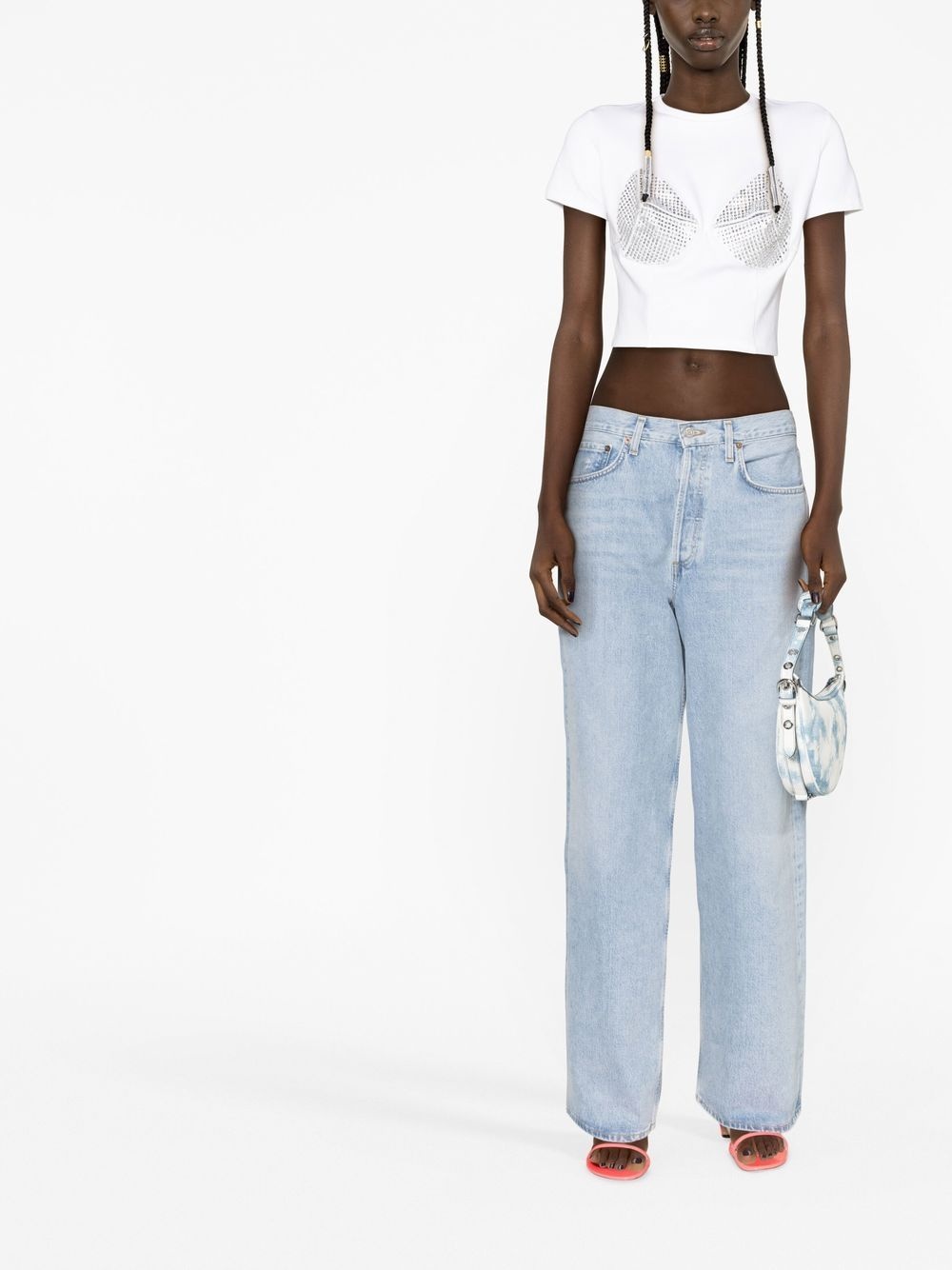 embellished cup-detail cropped T-shirt - 2