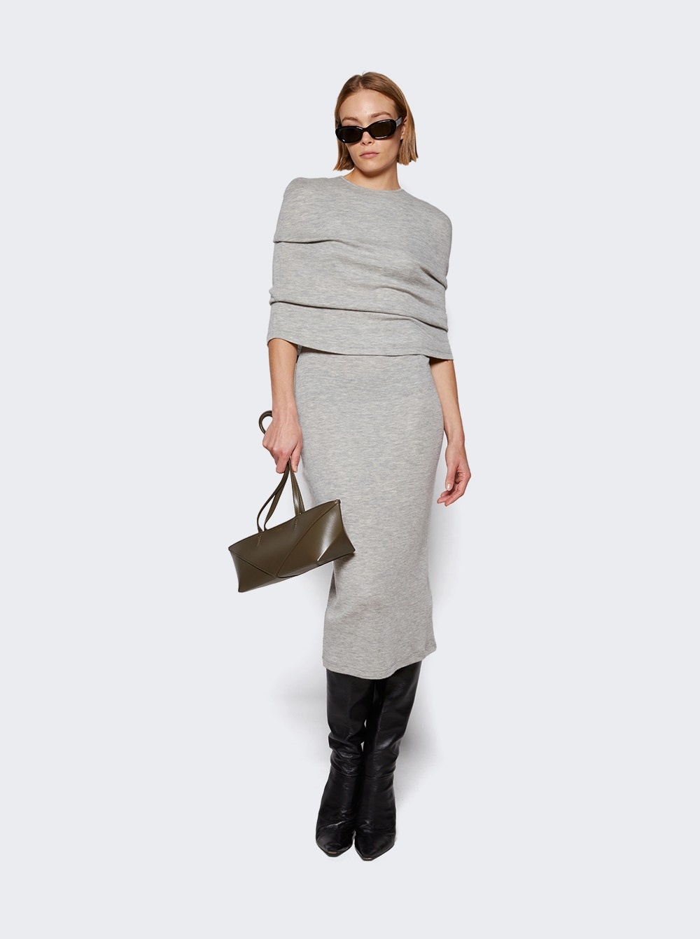 Cashmere Cape Tube Dress Pale Grey - 2