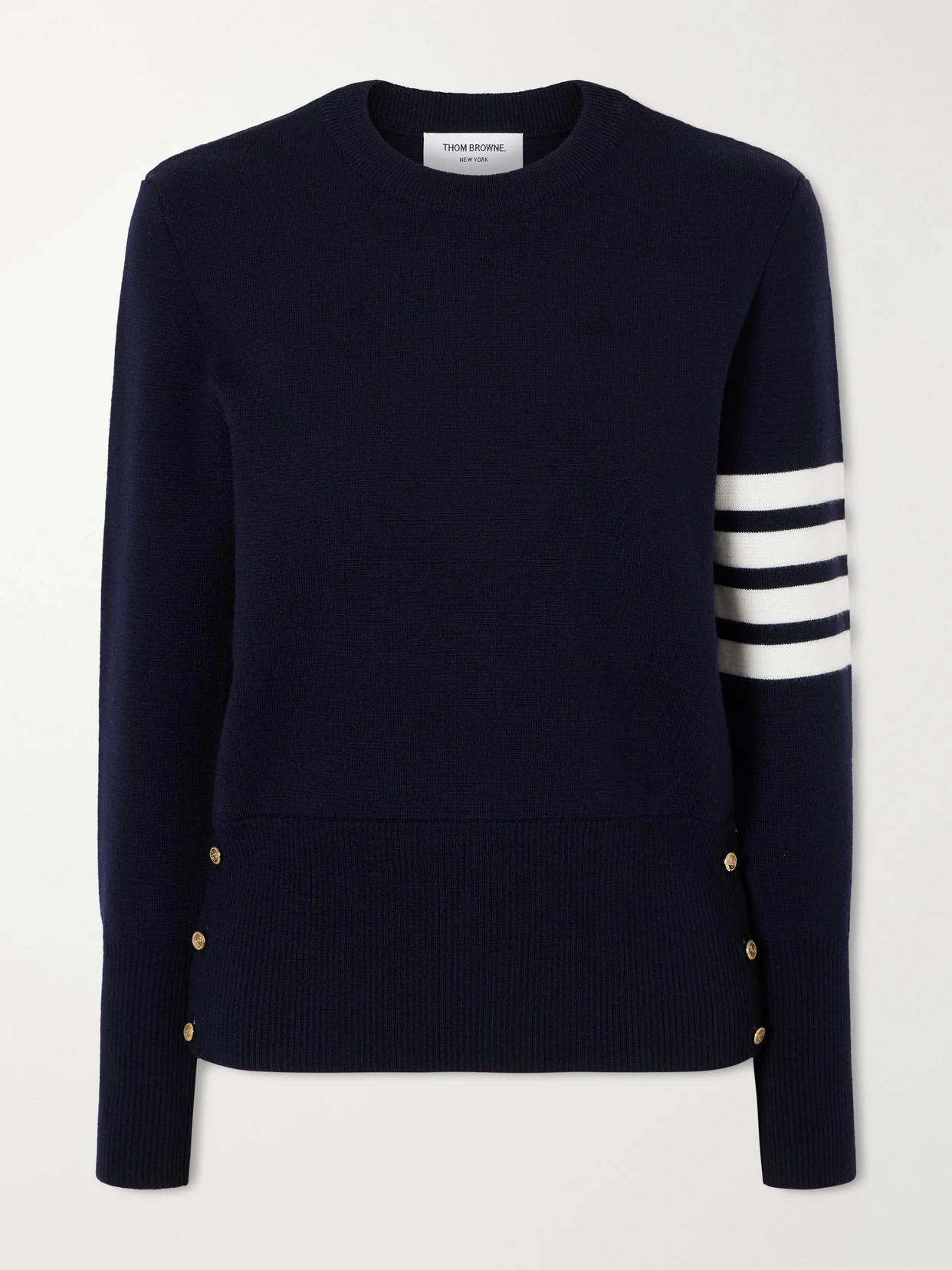 Grosgrain-trimmed Striped Wool Sweater - 1