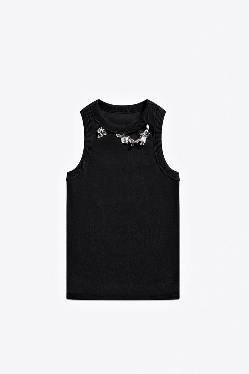 DISTRESSED CRYSTAL RIBBED KNIT TANK TOP 1