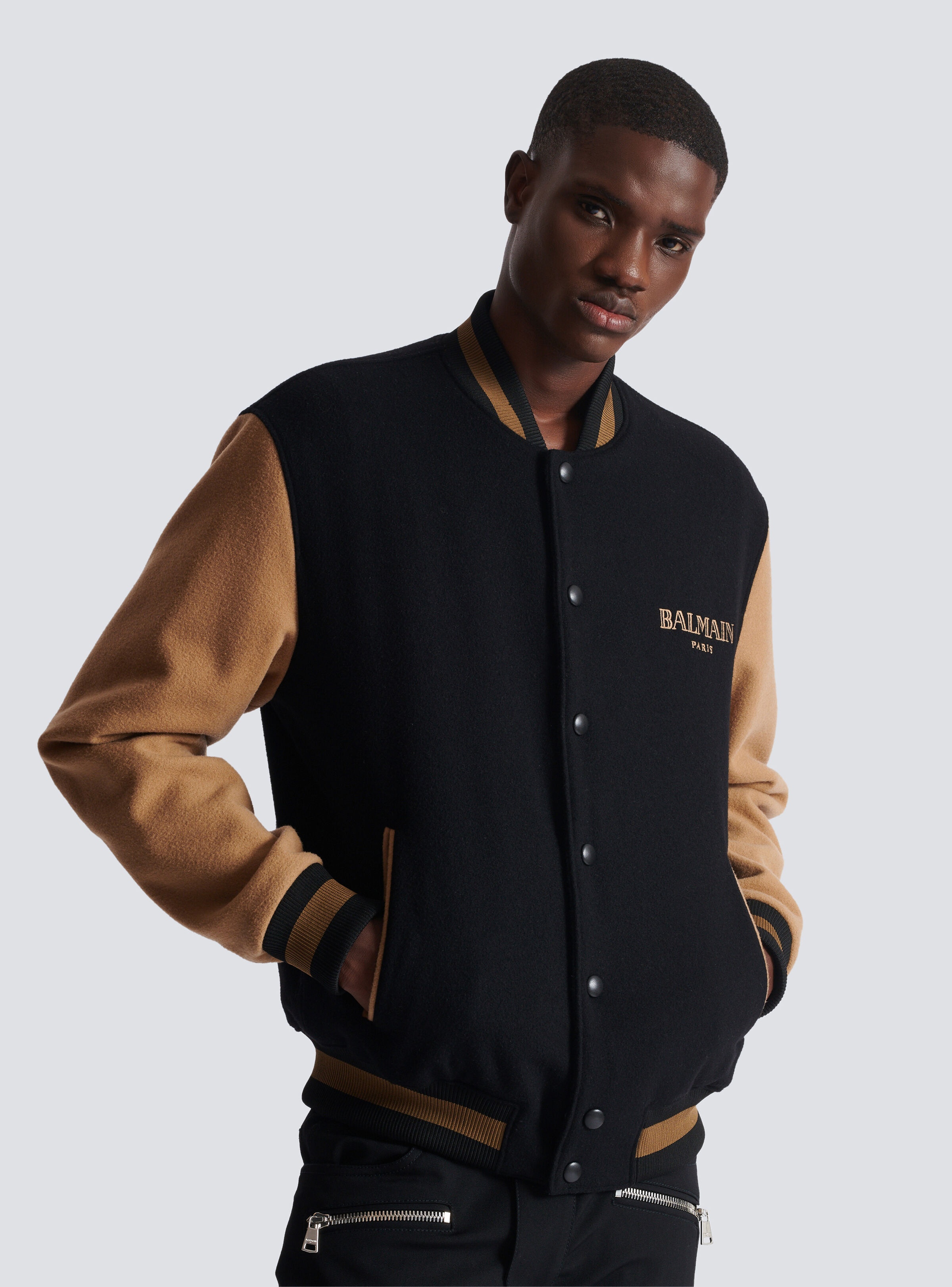 Two-tone wool and cashmere varsity jacket - 7