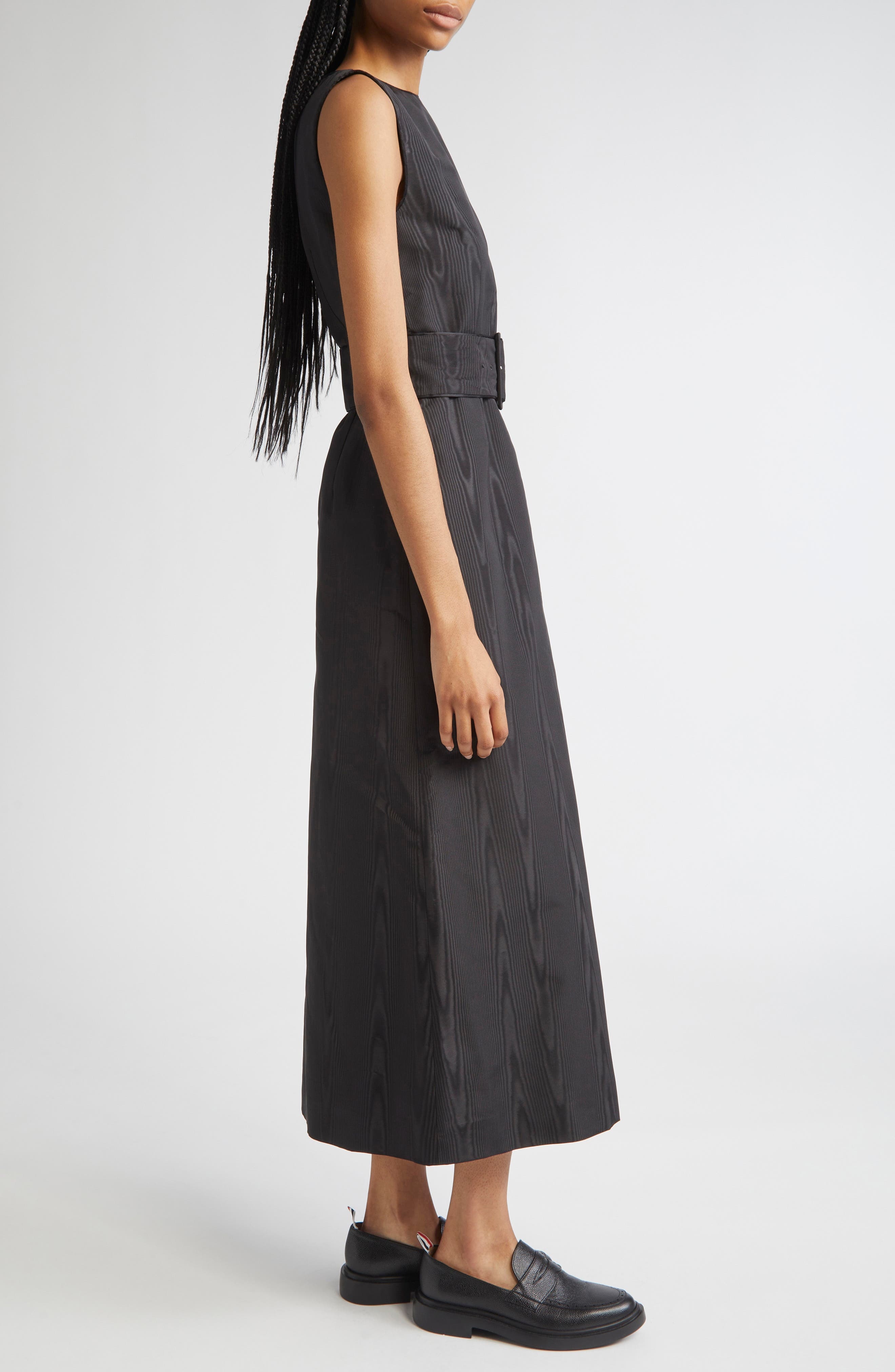 Thom Browne Bateau Neck Silk Moiré Belted Dress in Black at Nordstrom - 3